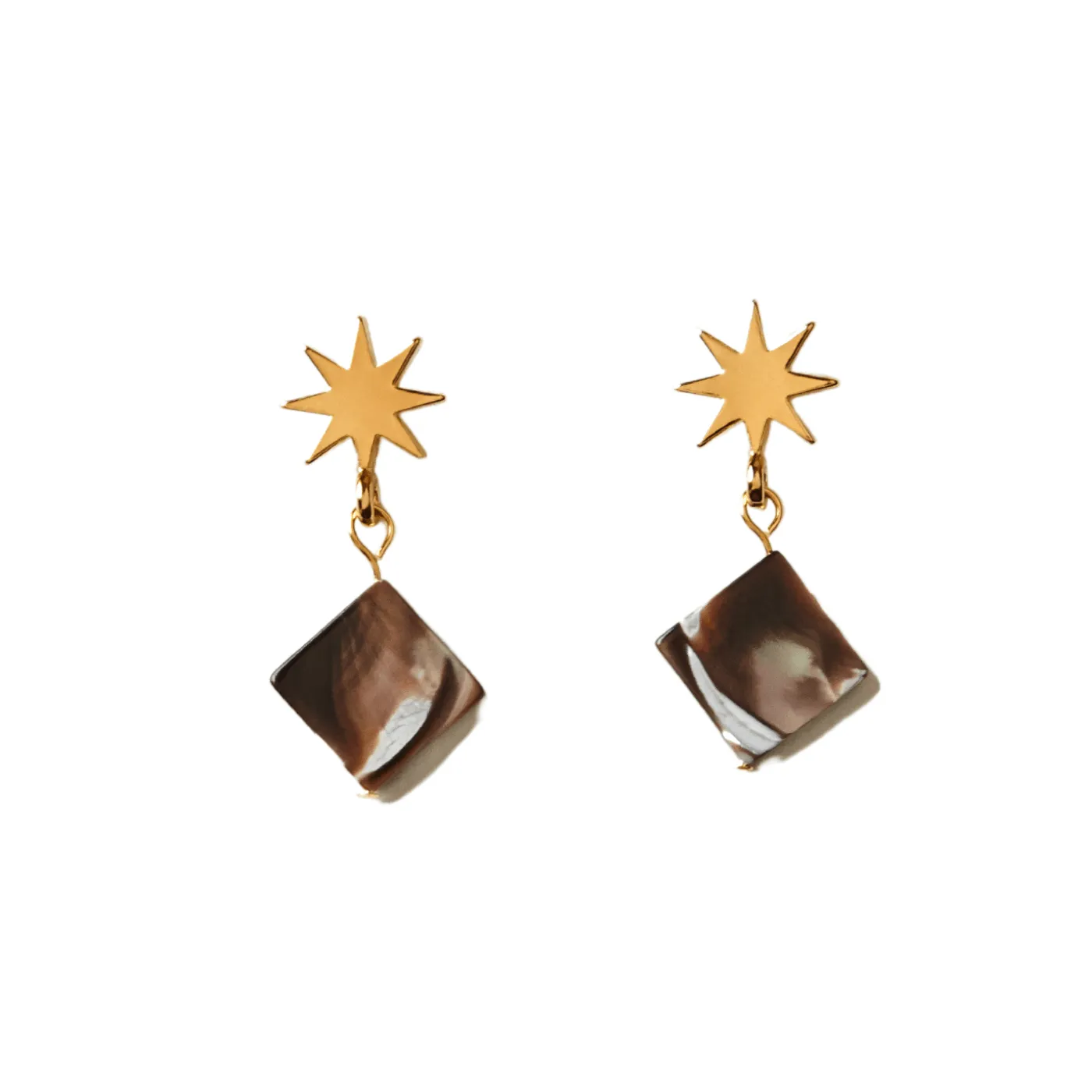 gold star   mini brown mother-of-pearl earrings