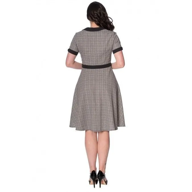 Grey Check Collared Fit and Flare Dress