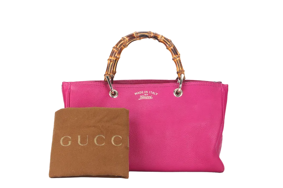 GUCCI  BAMBOO SHOPPER DARK PINK LEATHER TOTE BAG (323660 520981) GOLD HARDWARE WITH DUST COVER