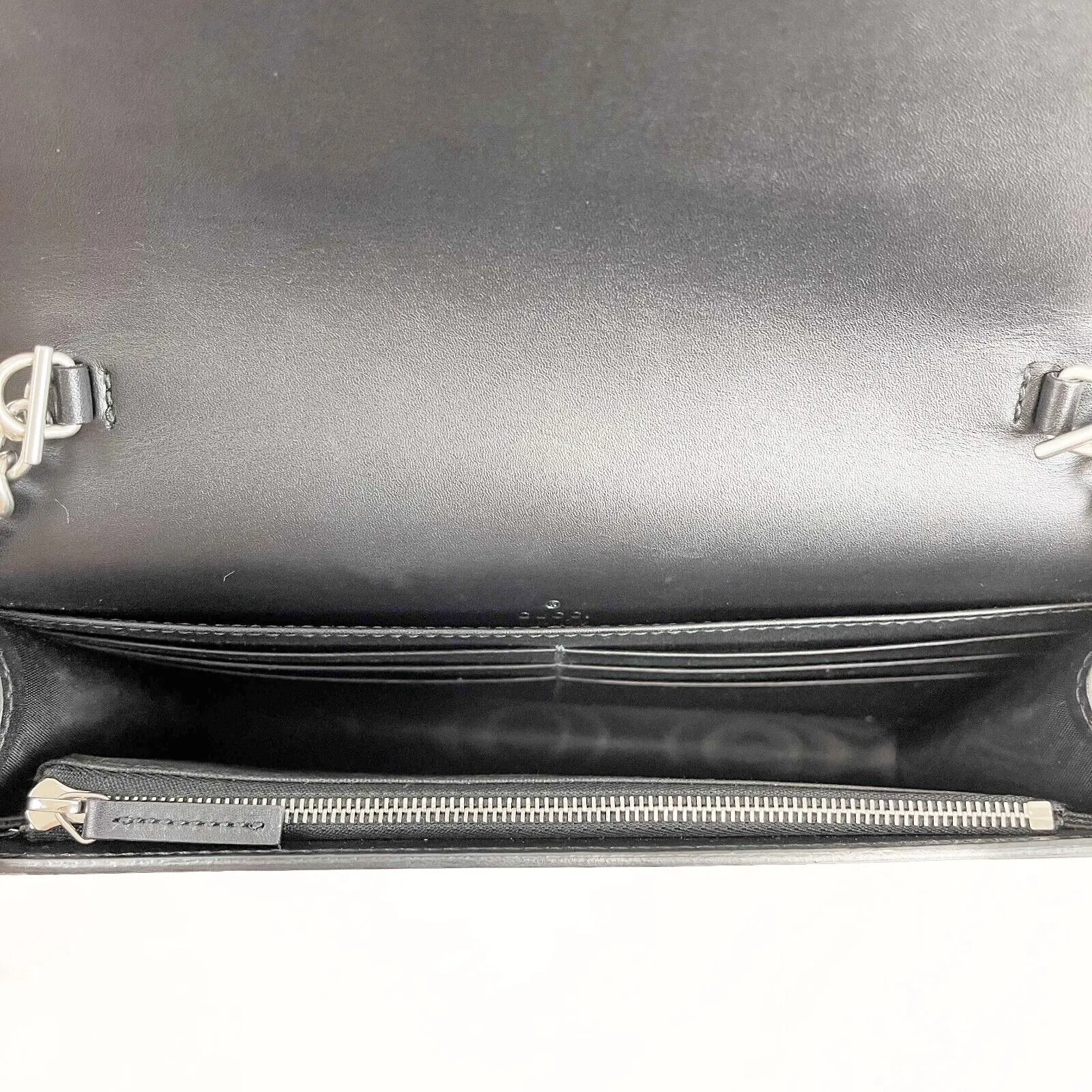 Gucci - Excellent - Embossed Black Leather Clutch w/ Removable Chain Strap - XL