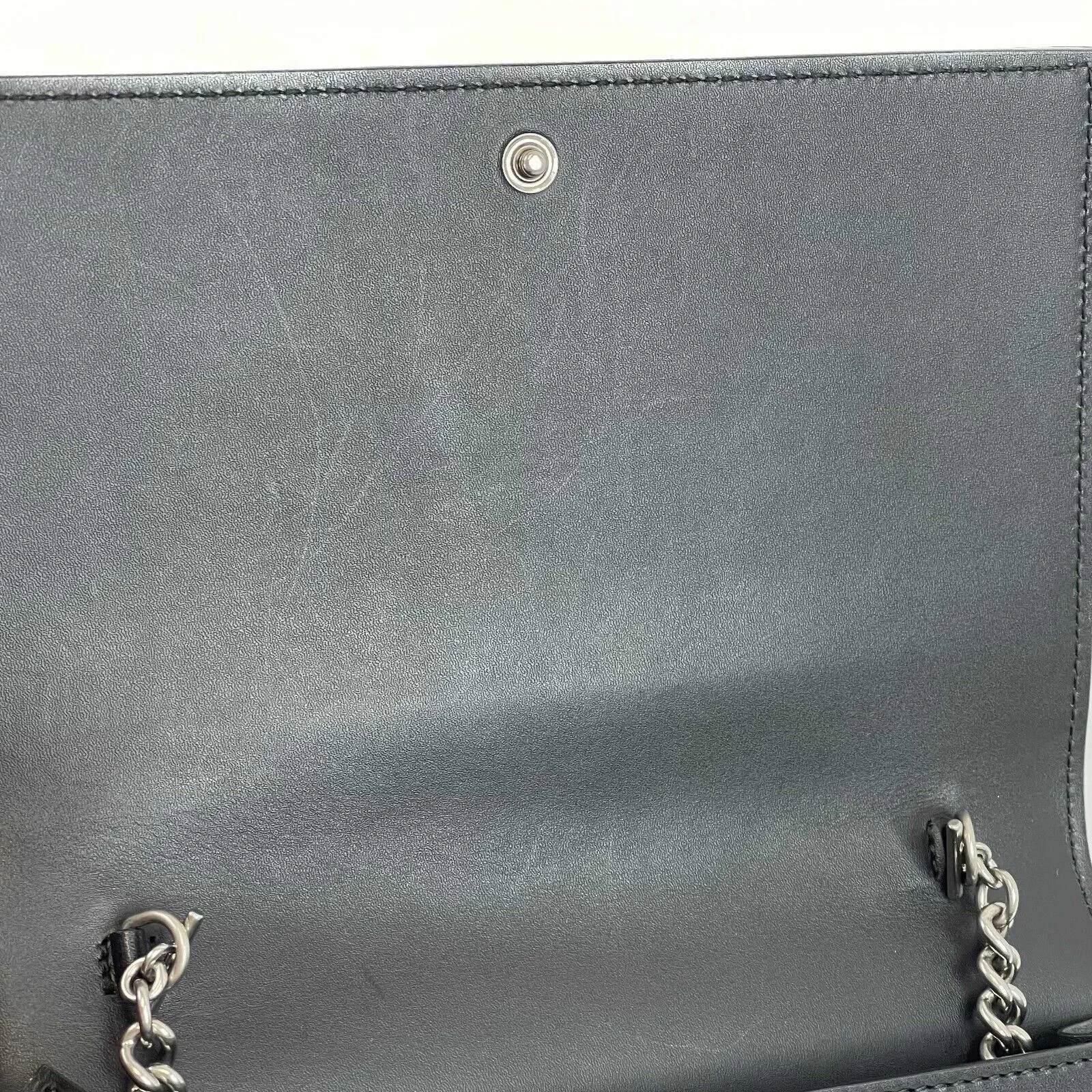 Gucci - Excellent - Embossed Black Leather Clutch w/ Removable Chain Strap - XL