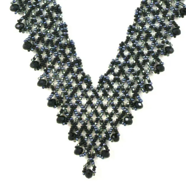 Hand Beaded Necklace - Shimmering Black and Grey