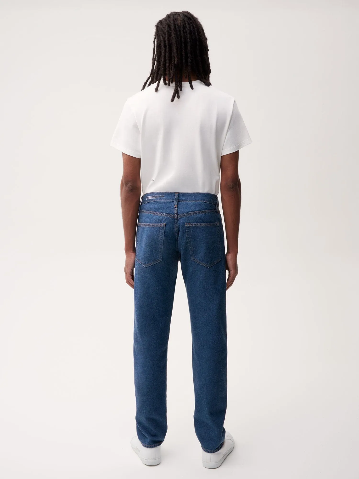 Hemp Denim Straight-Leg Jeans—mid wash