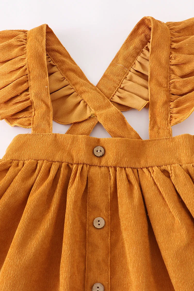 Honey corduroy ruffle suspender dress