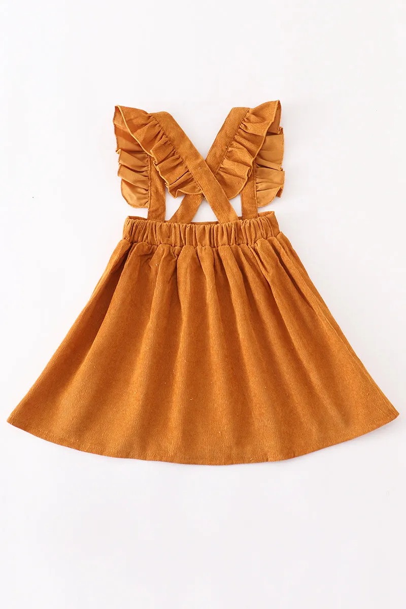 Honey corduroy ruffle suspender dress