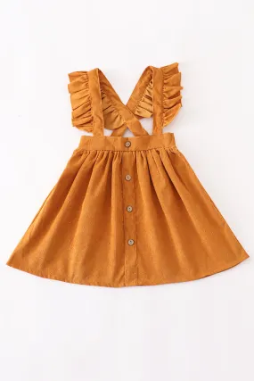 Honey corduroy ruffle suspender dress