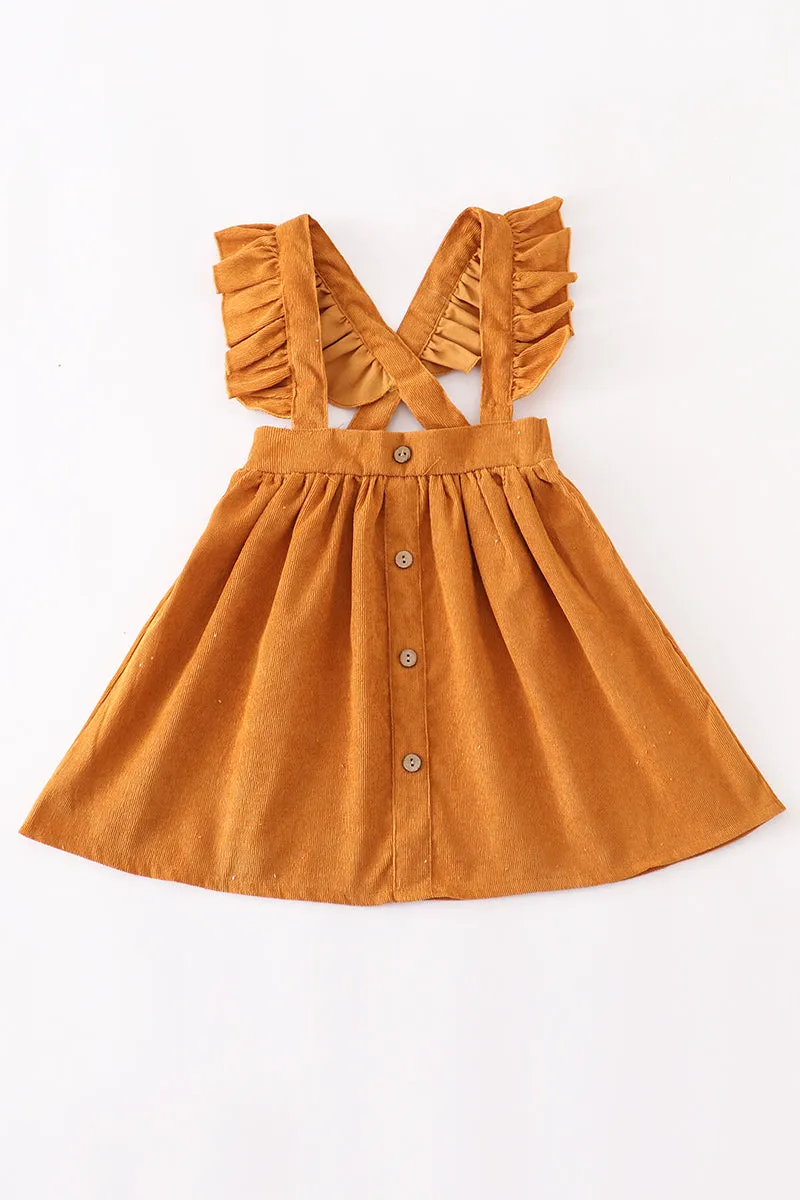 Honey corduroy ruffle suspender dress