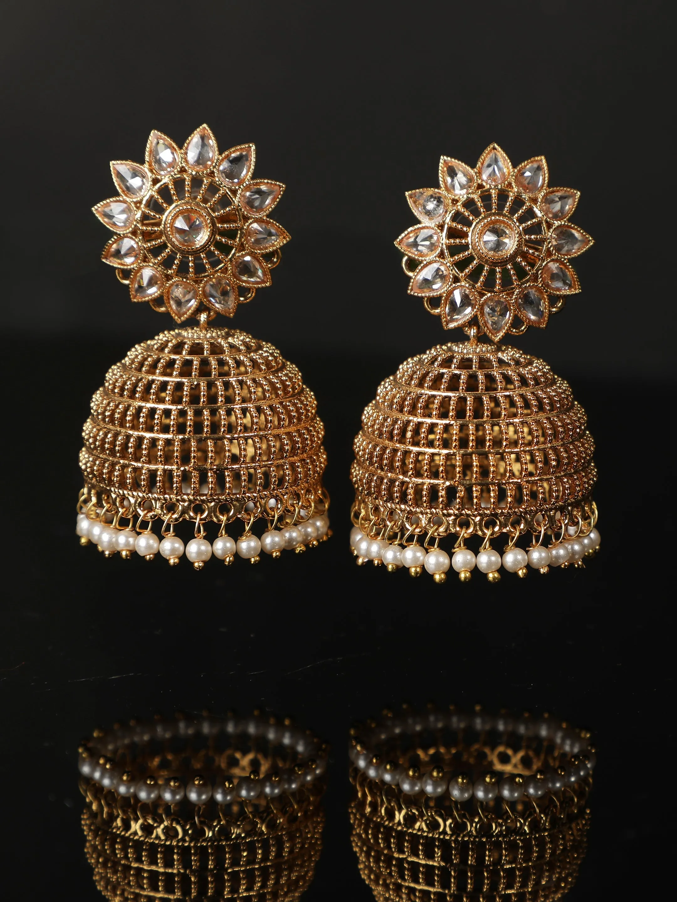 Ishin Gold Plated Net design Dome Shaped Jhumka