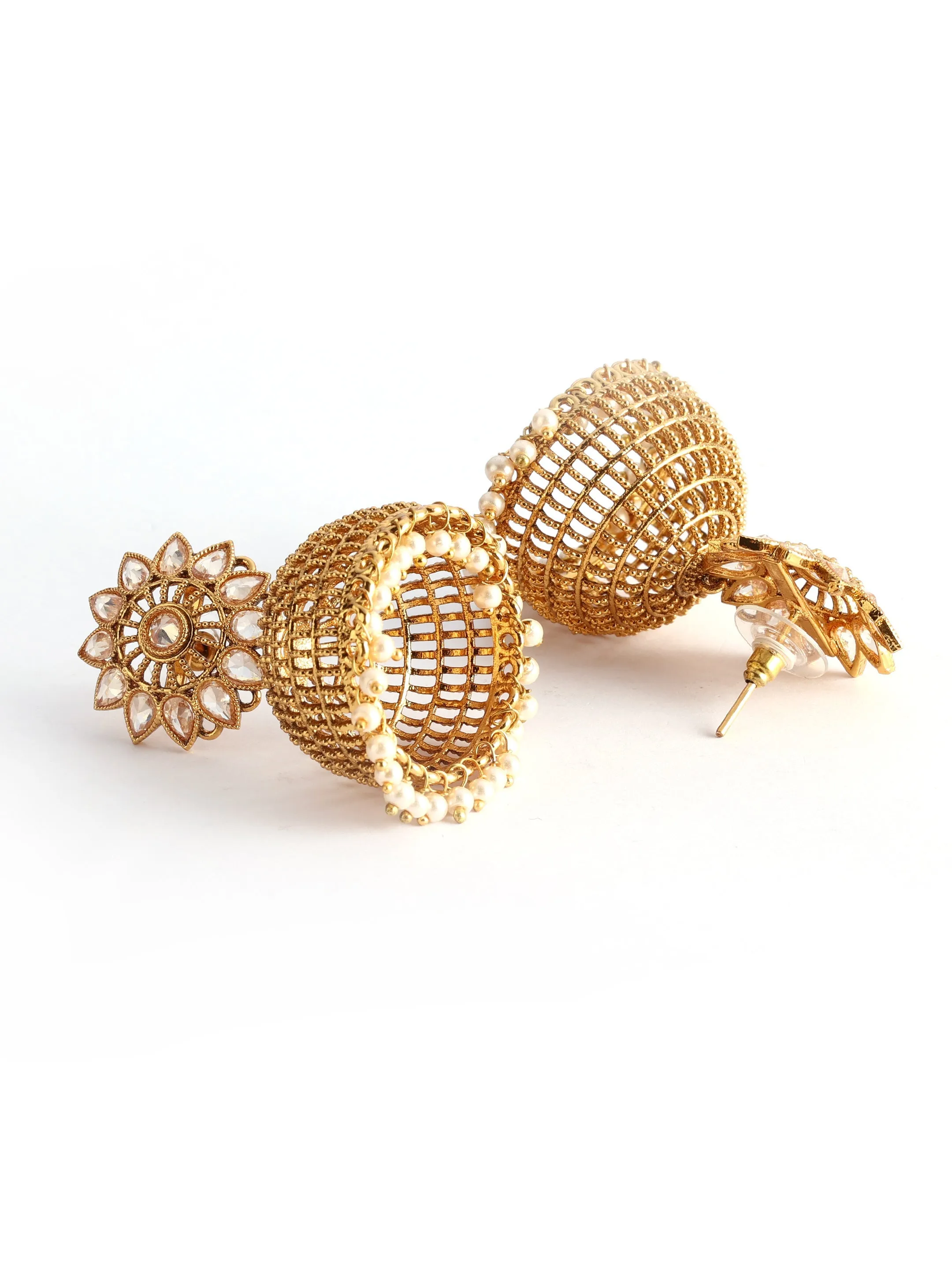 Ishin Gold Plated Net design Dome Shaped Jhumka