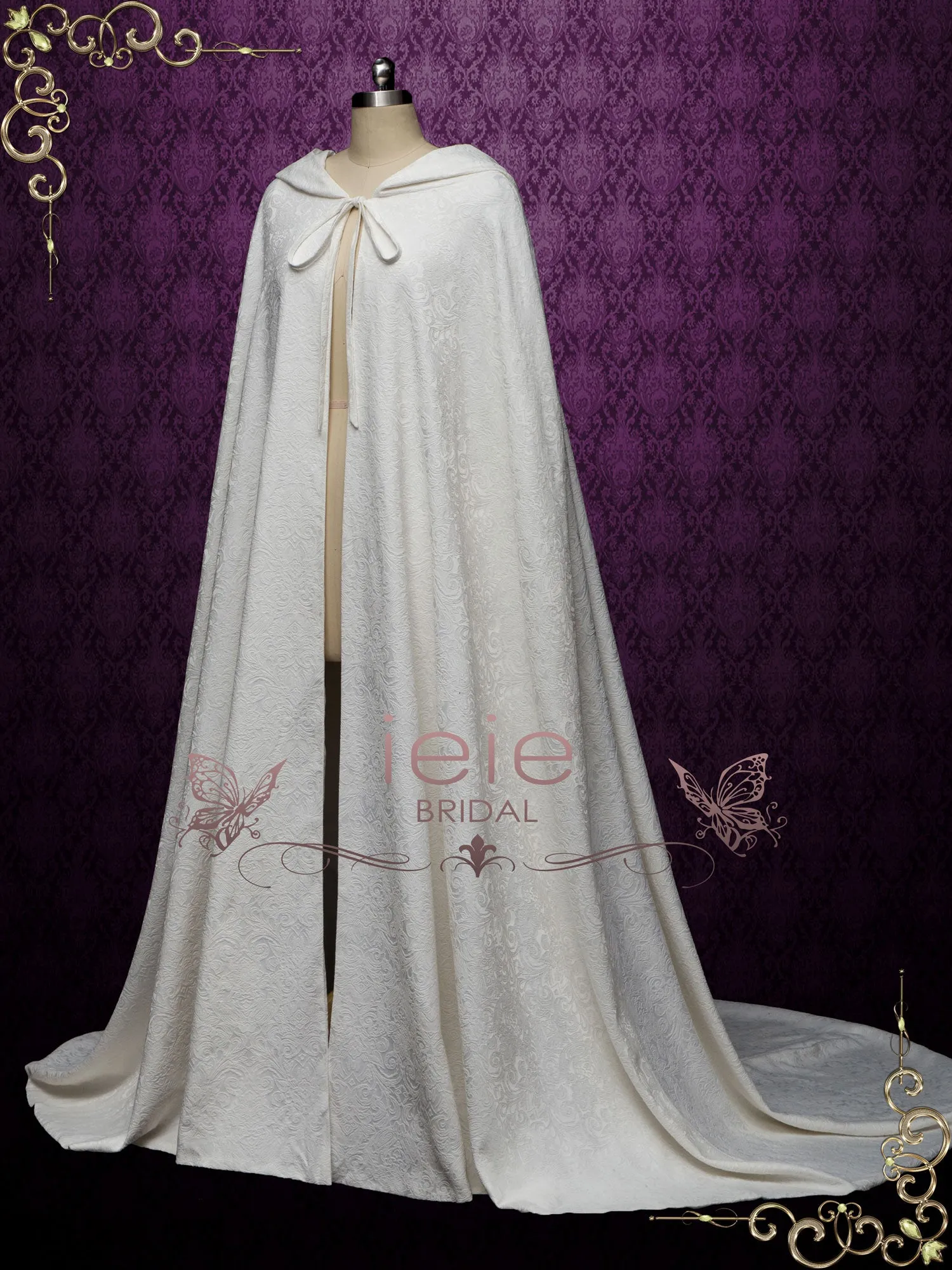 Ivory Medieval Cotton Jacquard Wedding Cloak Y200502