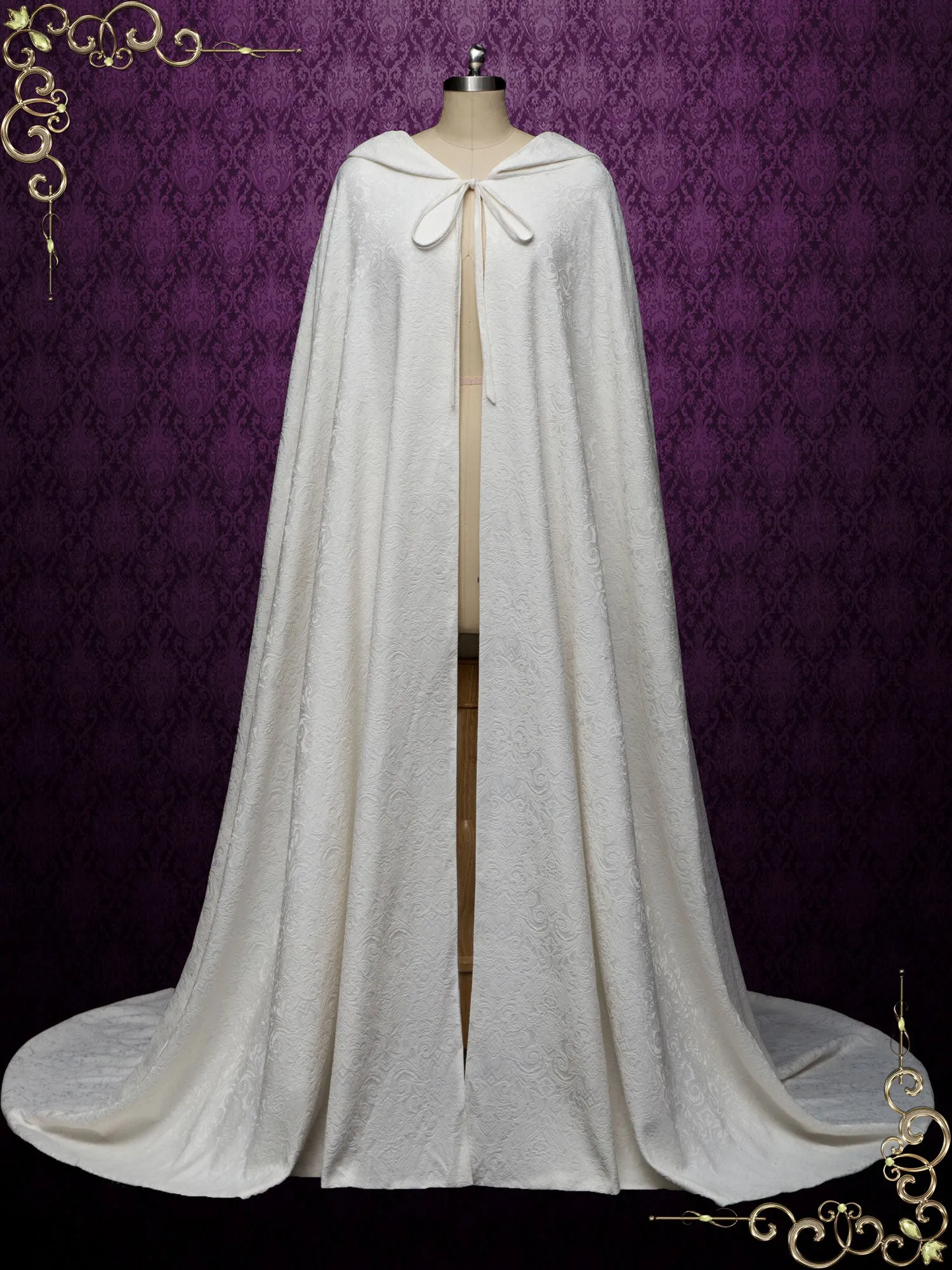 Ivory Medieval Cotton Jacquard Wedding Cloak Y200502