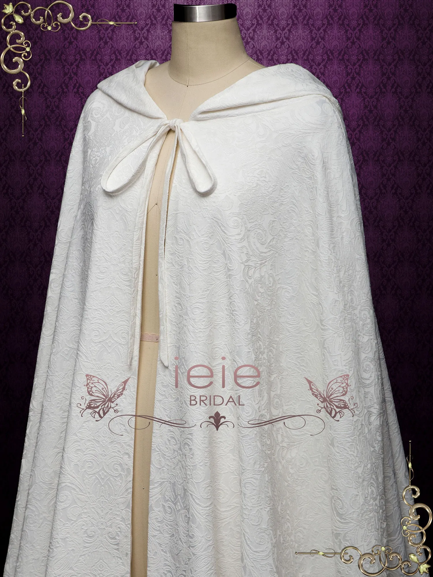 Ivory Medieval Cotton Jacquard Wedding Cloak Y200502