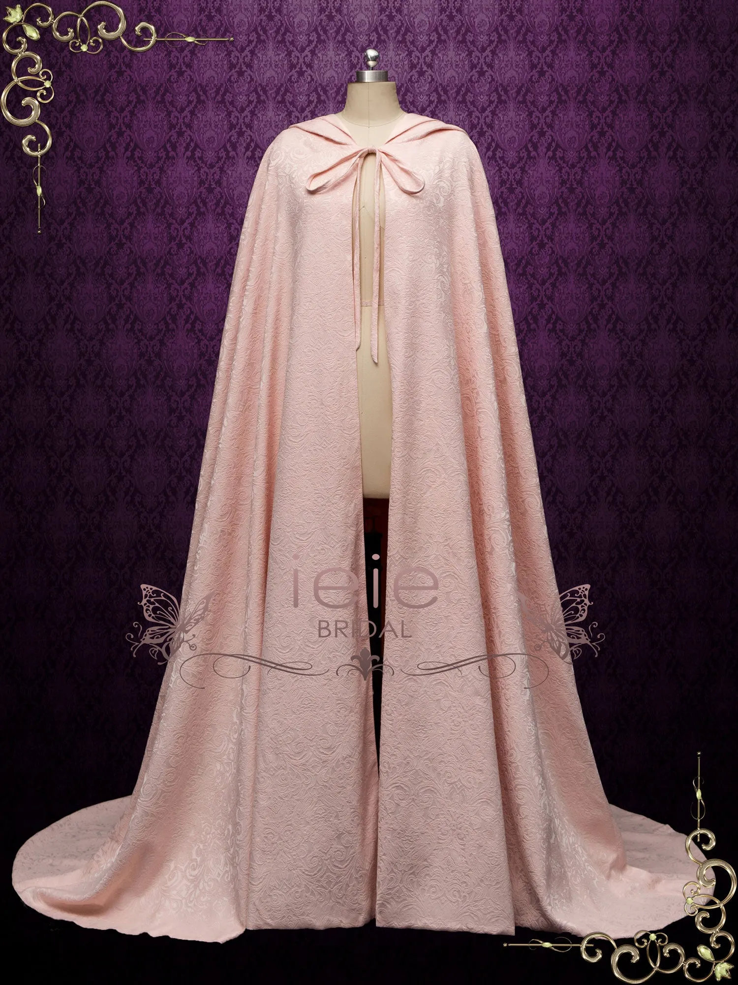 Ivory Medieval Cotton Jacquard Wedding Cloak Y200502