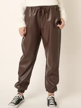 Kim Vegan Leather Joggers in Chocolate - FINAL SALE