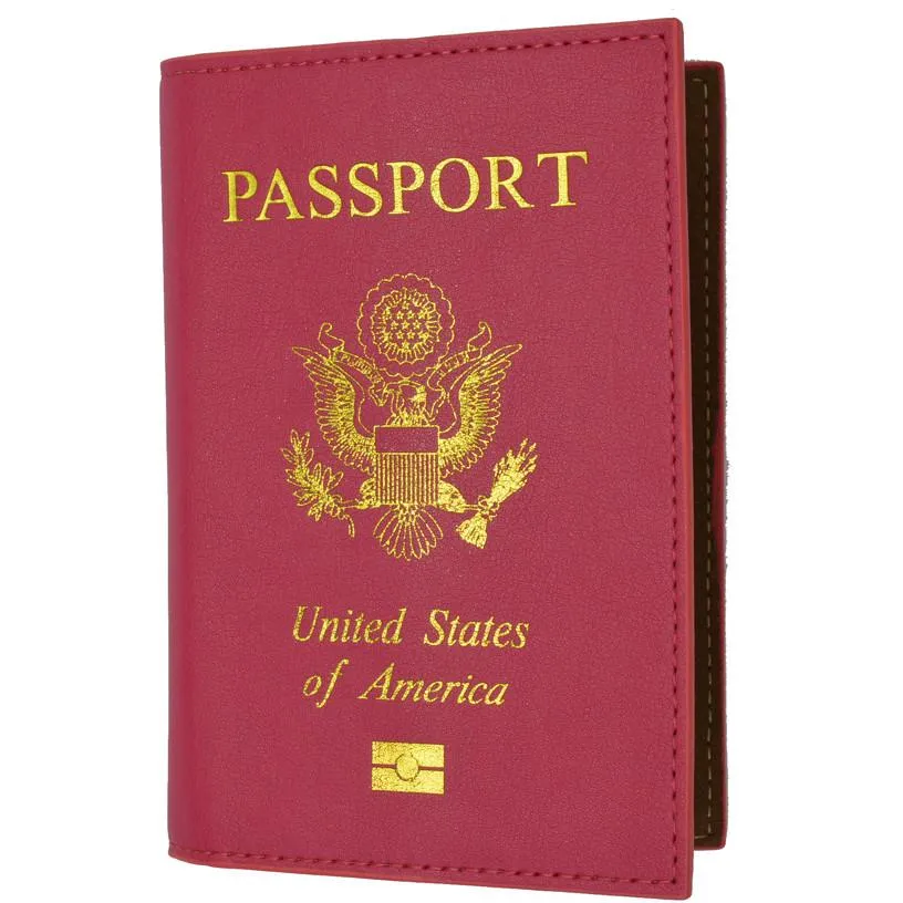 Leather USA Logo Passport Holder - Hot Pink