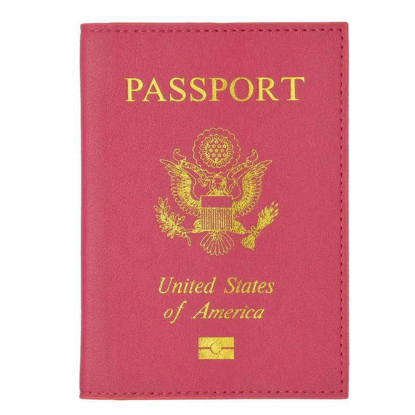 Leather USA Logo Passport Holder - Hot Pink