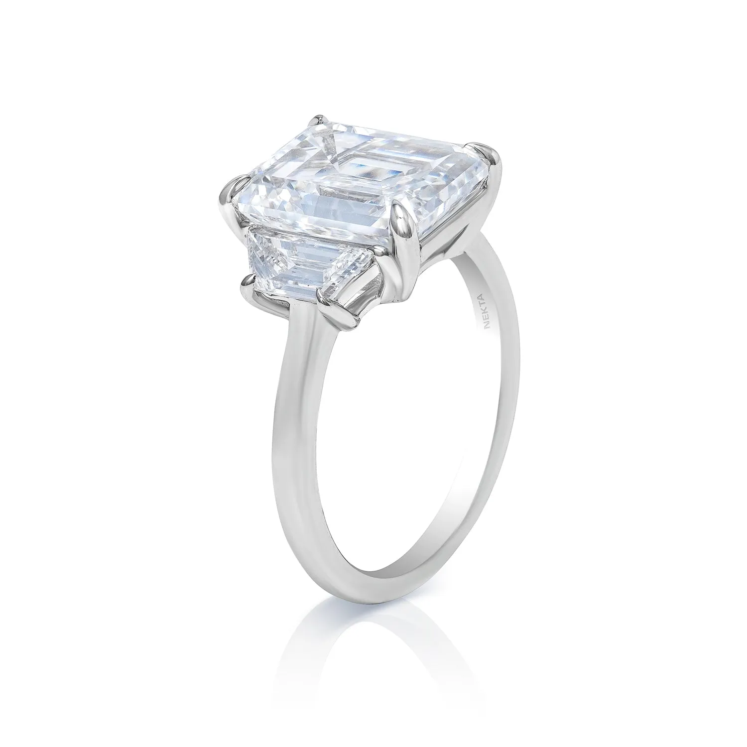 Lorelei 6 Carat F VS1 Emerald Cut Lab Grown Diamond Engagement Ring in Platinum. GIA Certified