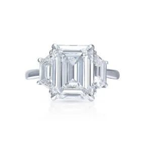 Lorelei 6 Carat F VS1 Emerald Cut Lab Grown Diamond Engagement Ring in Platinum. GIA Certified