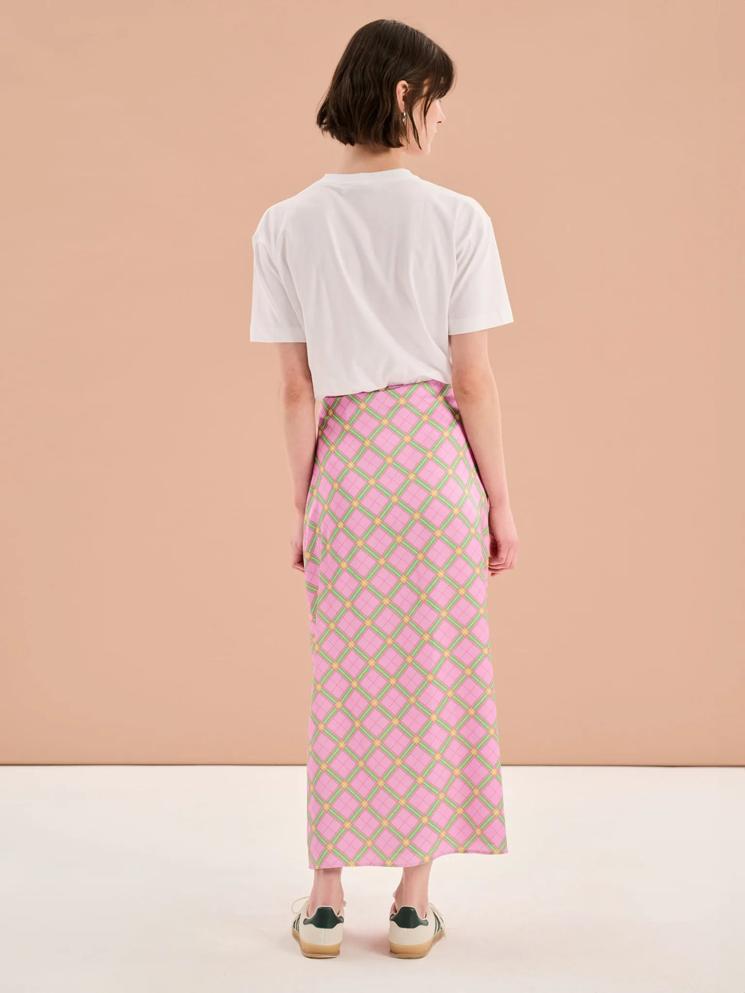 Madelyn Midi Skirt in Pink Check Print