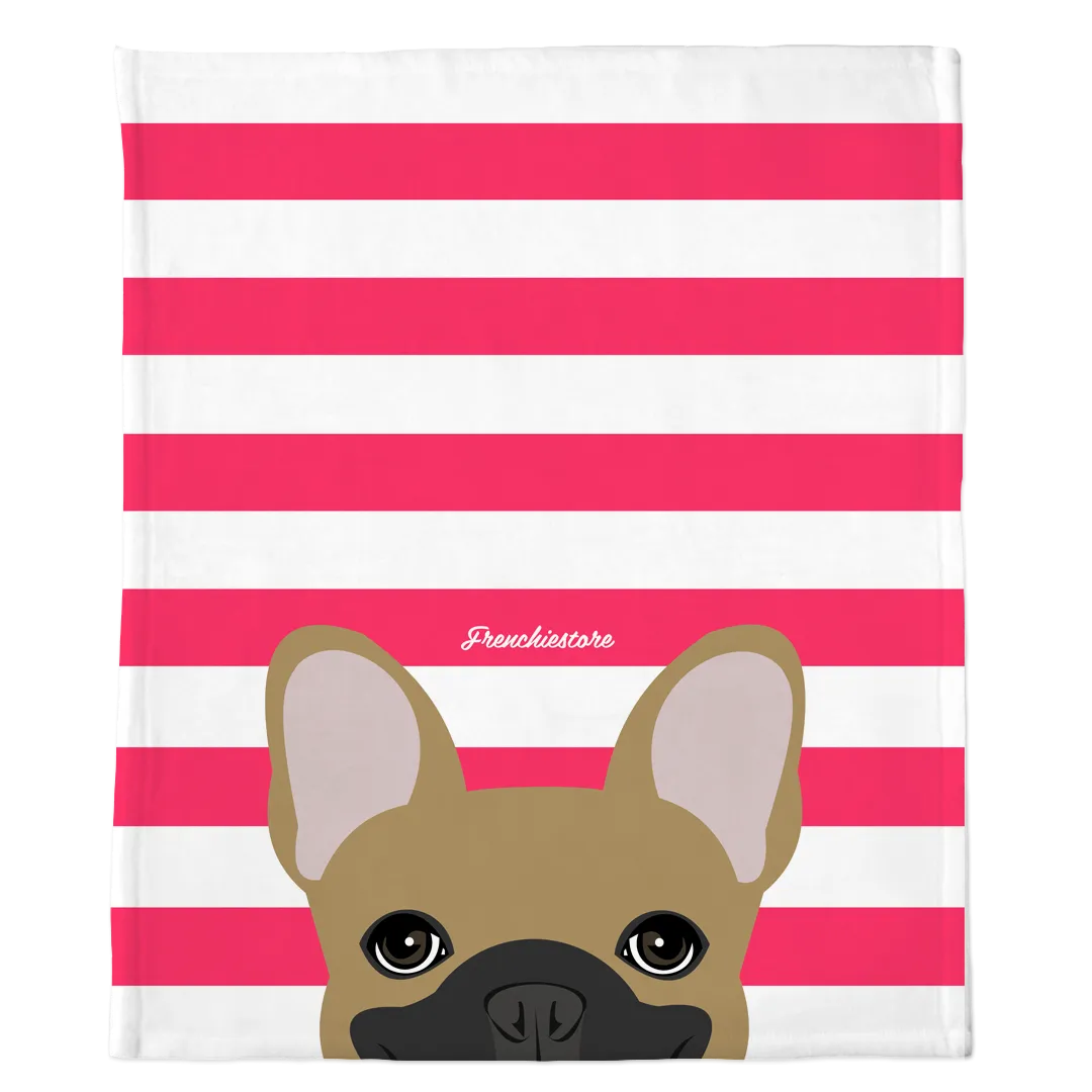 Masked Fawn French Bulldog on Hot Pink Stripes | Frenchie Blanket