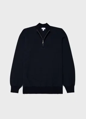 Men's Merino Honeycomb Zip Neck Jumper in Light Navy