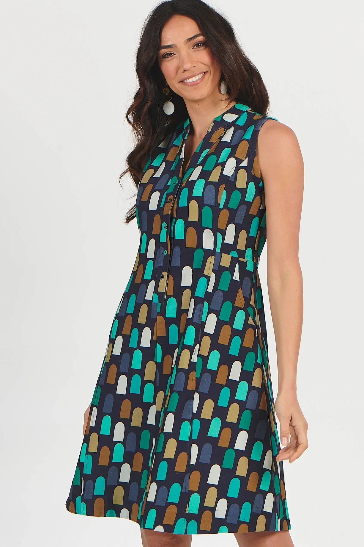 Myra Dress Green Geo