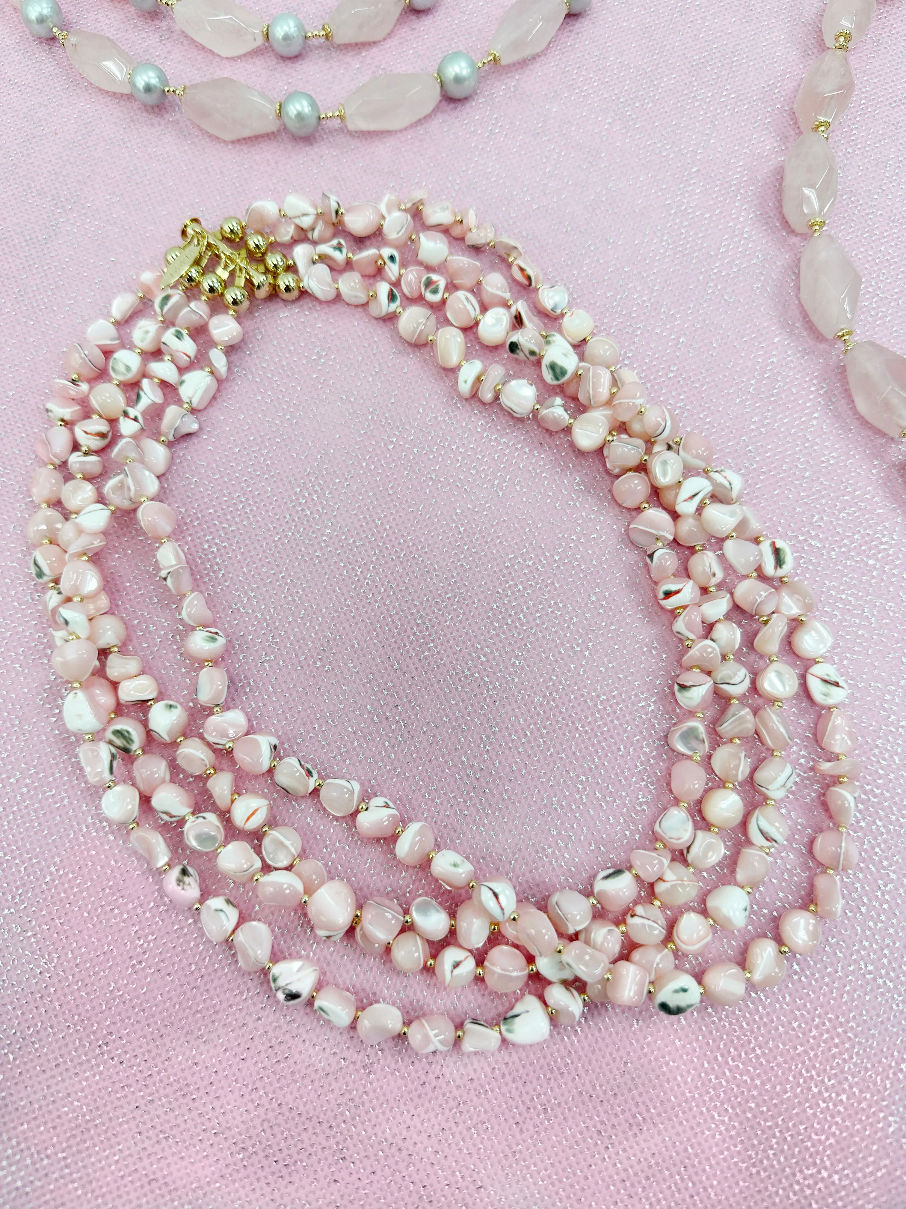 Ocean's Beauty Multi-Layered Pink Shells Necklace LN008