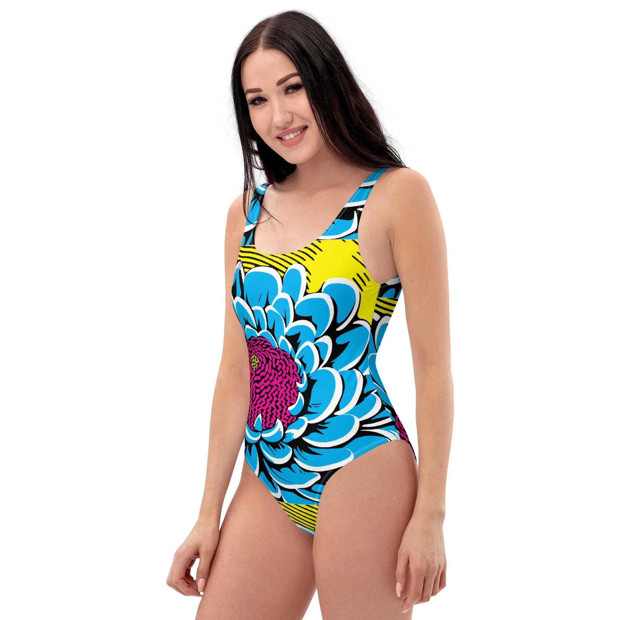 One-Piece Beach Bloom: Women's Dahlia Print 002 One-Piece Swimsuit