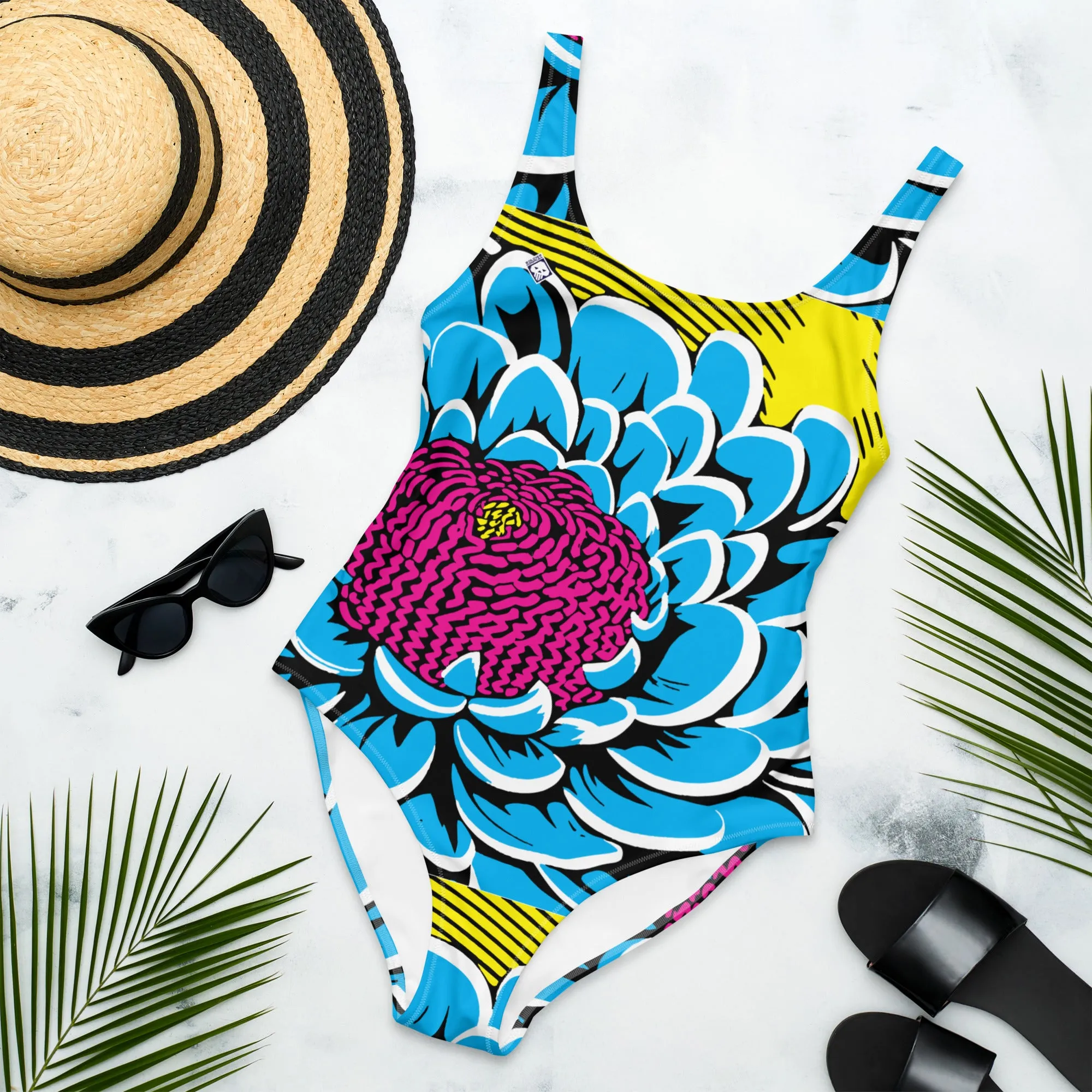 One-Piece Beach Bloom: Women's Dahlia Print 002 One-Piece Swimsuit