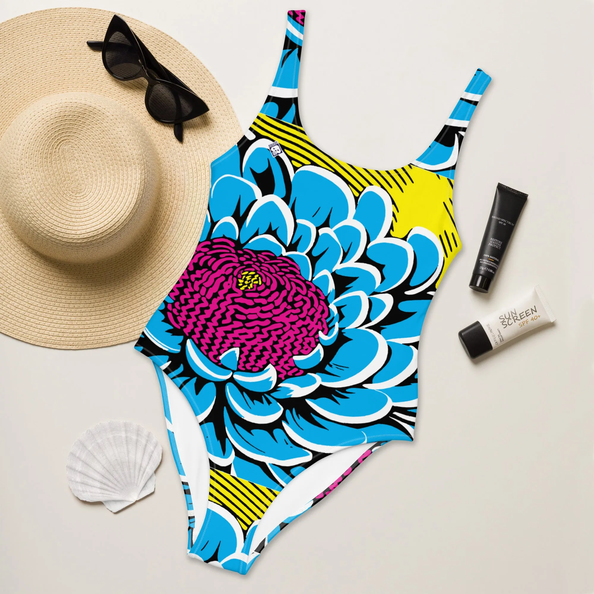 One-Piece Beach Bloom: Women's Dahlia Print 002 One-Piece Swimsuit