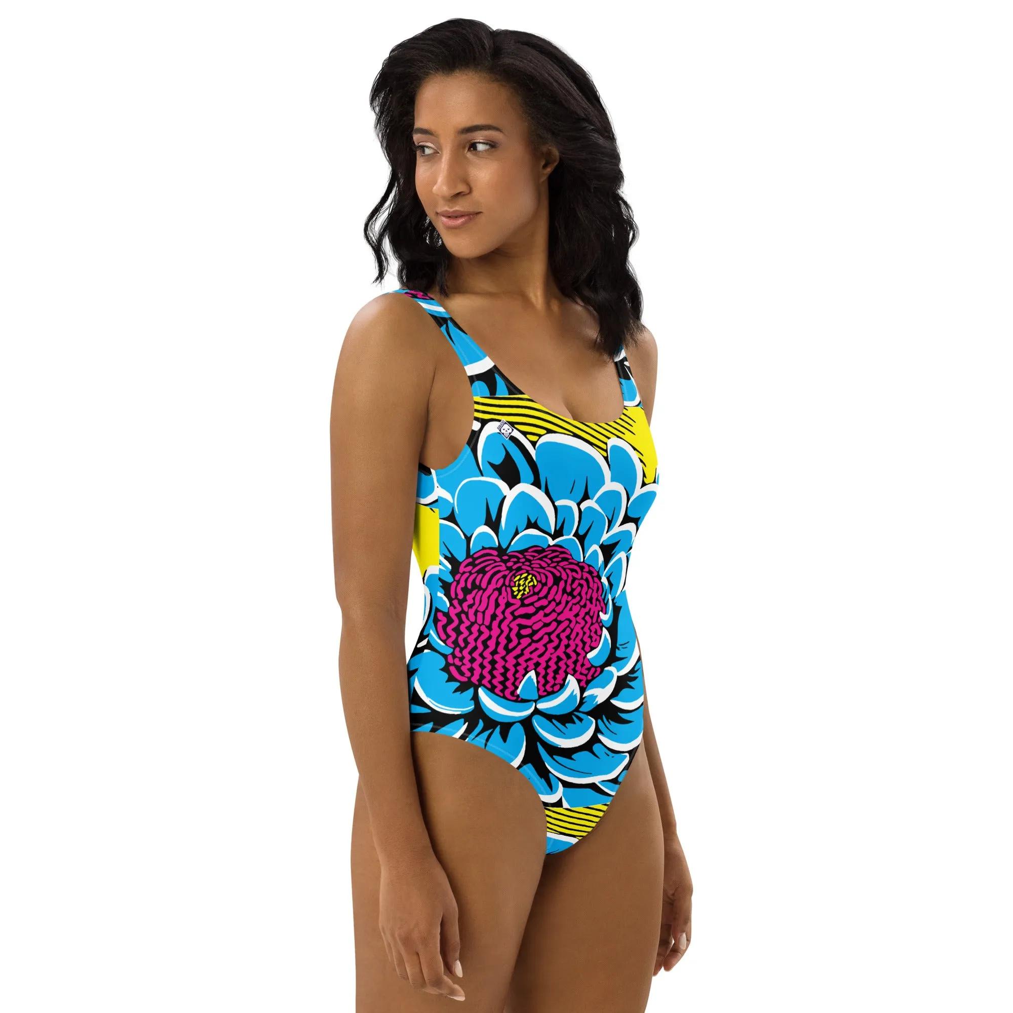 One-Piece Beach Bloom: Women's Dahlia Print 002 One-Piece Swimsuit