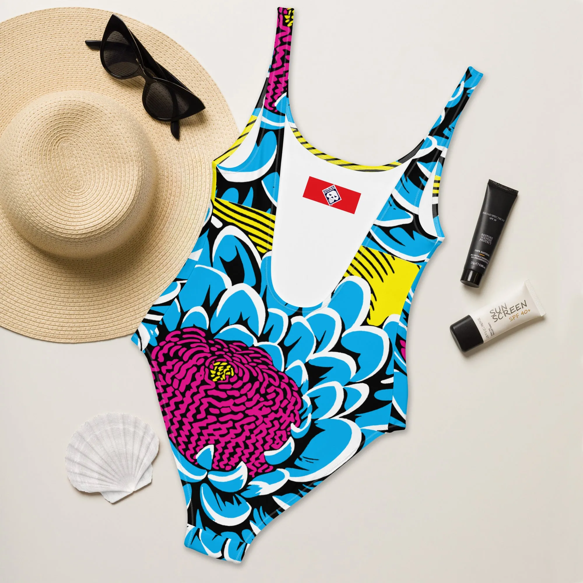 One-Piece Beach Bloom: Women's Dahlia Print 002 One-Piece Swimsuit