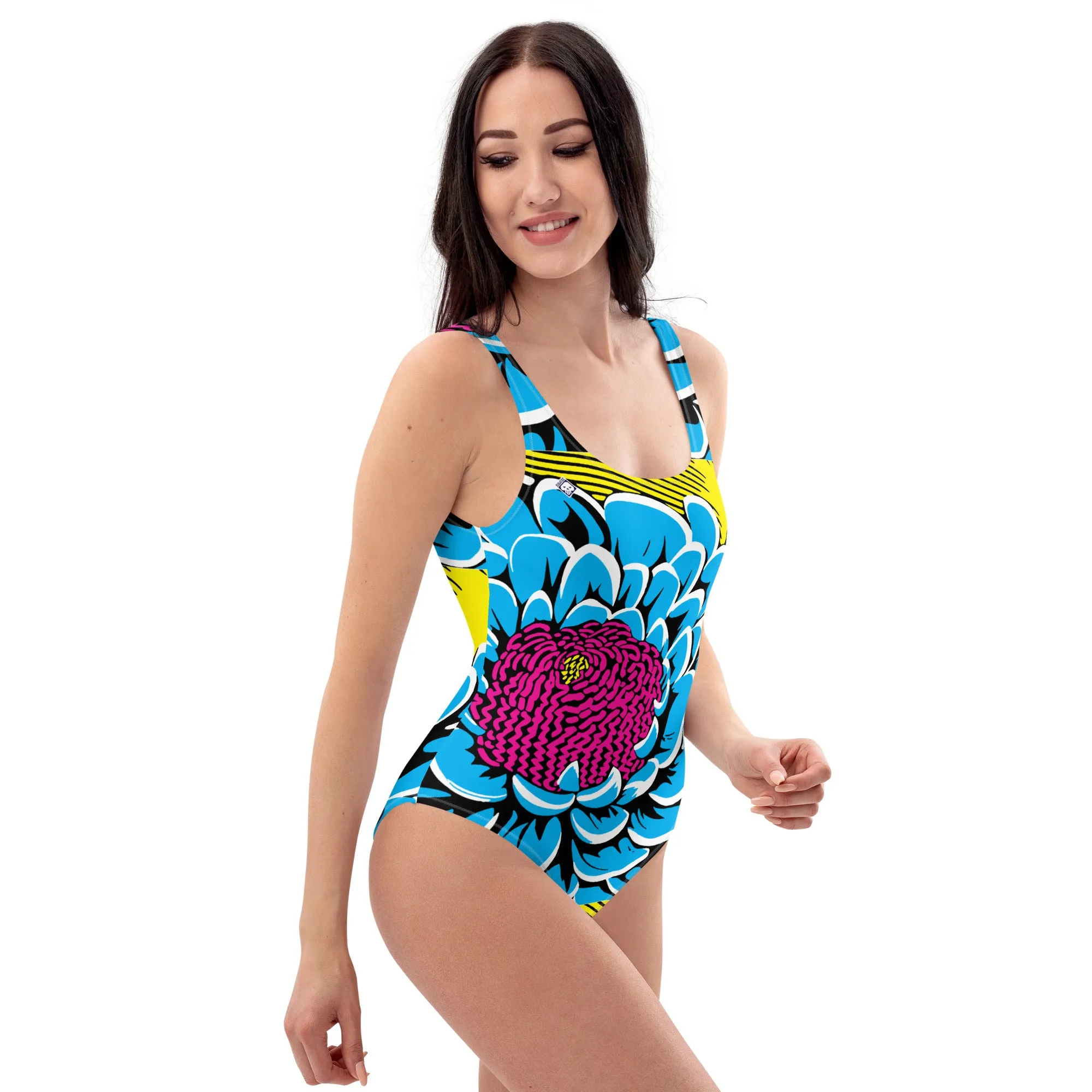 One-Piece Beach Bloom: Women's Dahlia Print 002 One-Piece Swimsuit