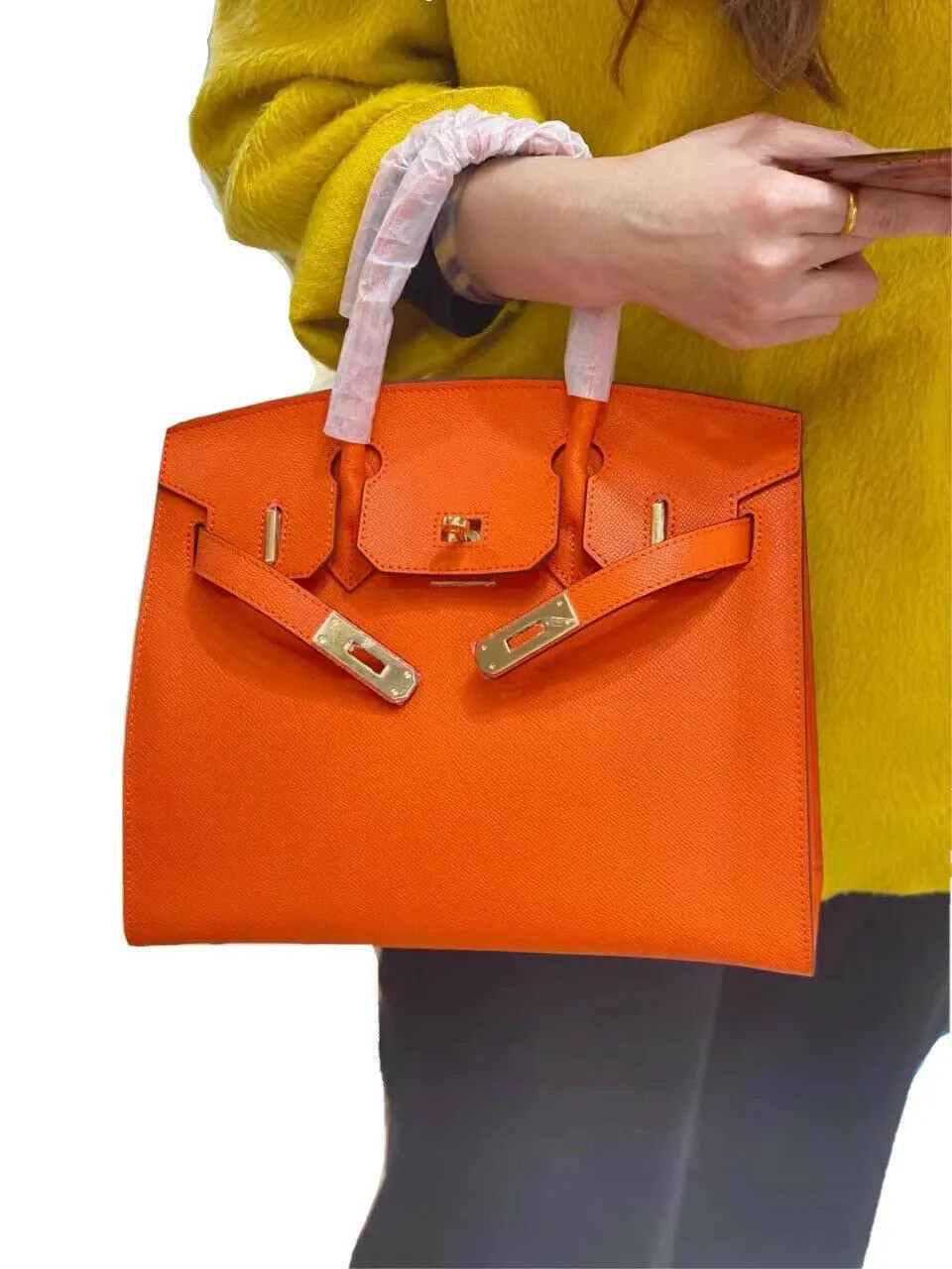 Orange Leather Cowhide Handbag