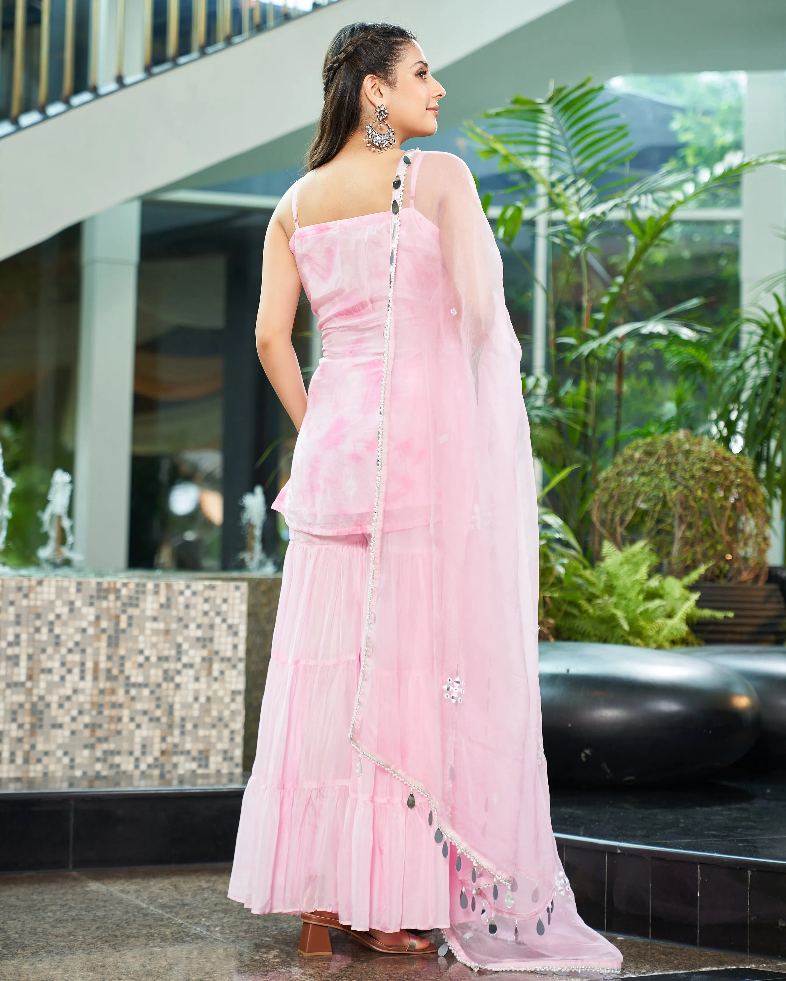 Paavani Pastel Pink Tie-Dye Silk Sharara Set