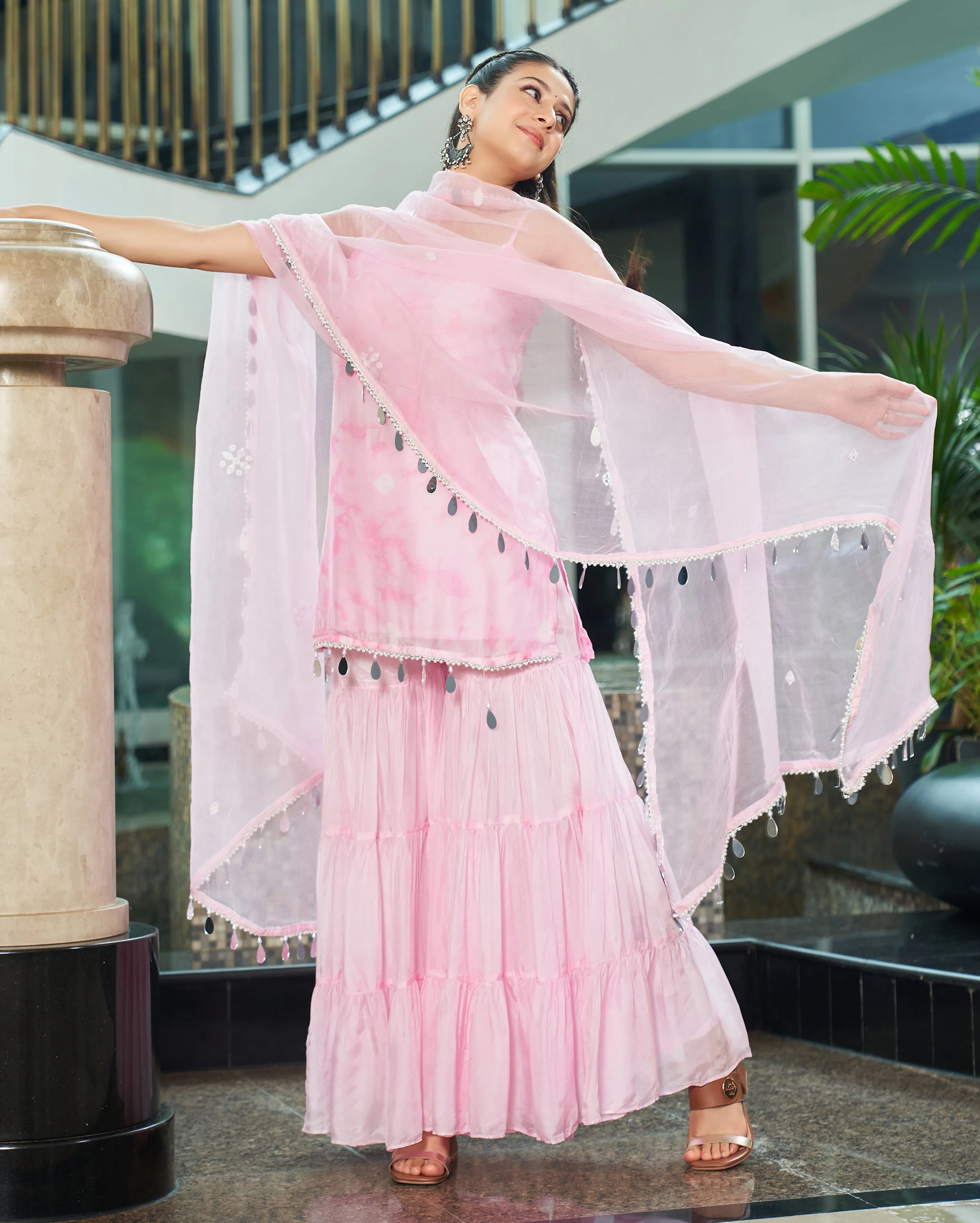 Paavani Pastel Pink Tie-Dye Silk Sharara Set