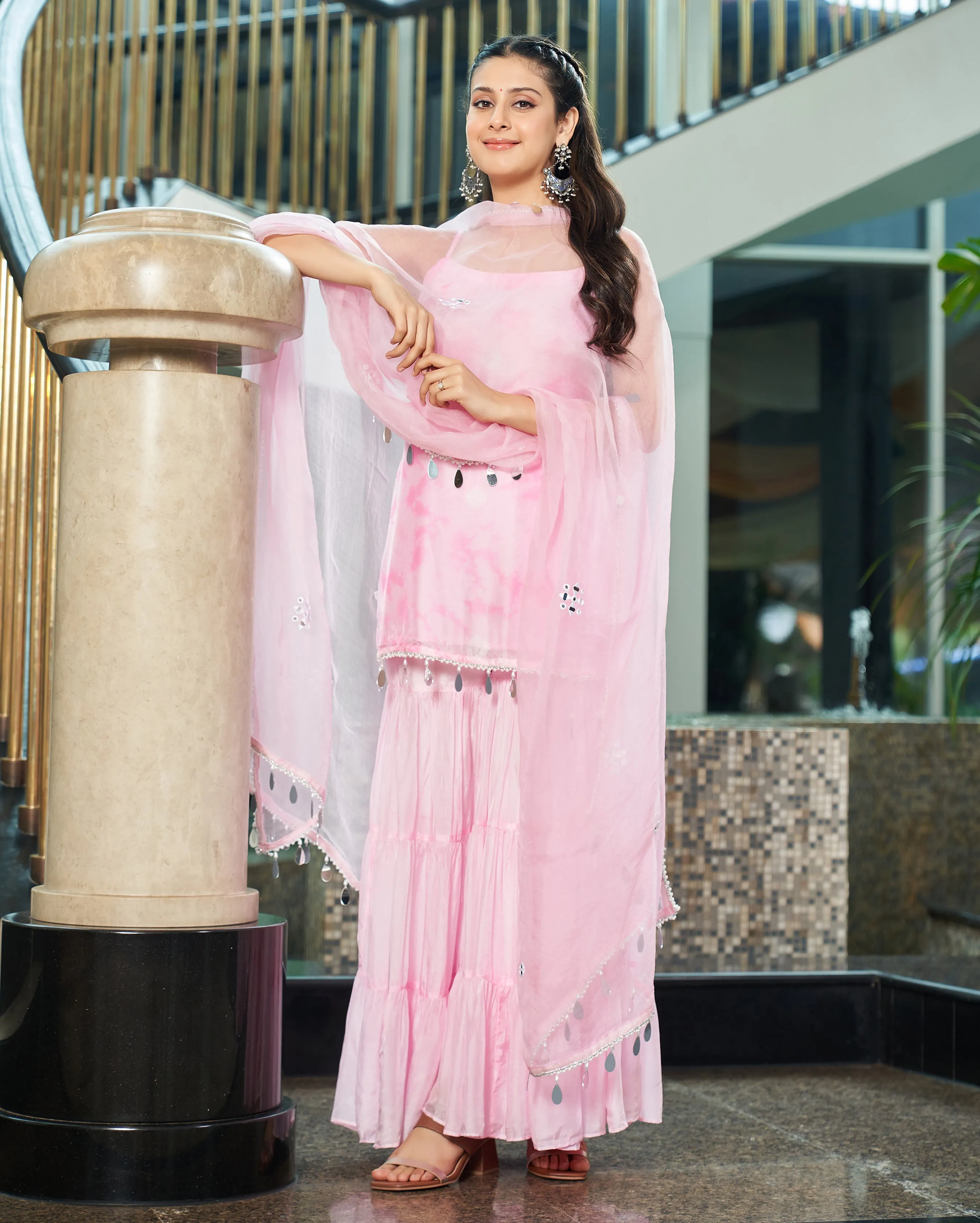 Paavani Pastel Pink Tie-Dye Silk Sharara Set