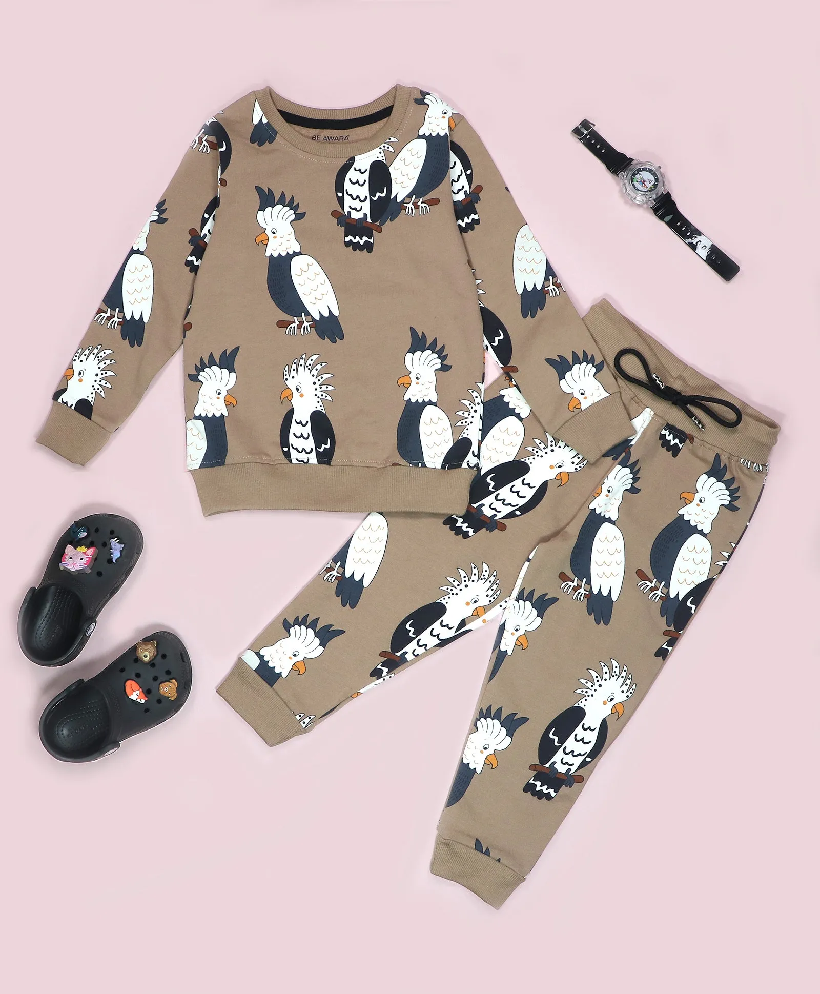 Parrot Print Kids Sweatshirt & Joggers Set