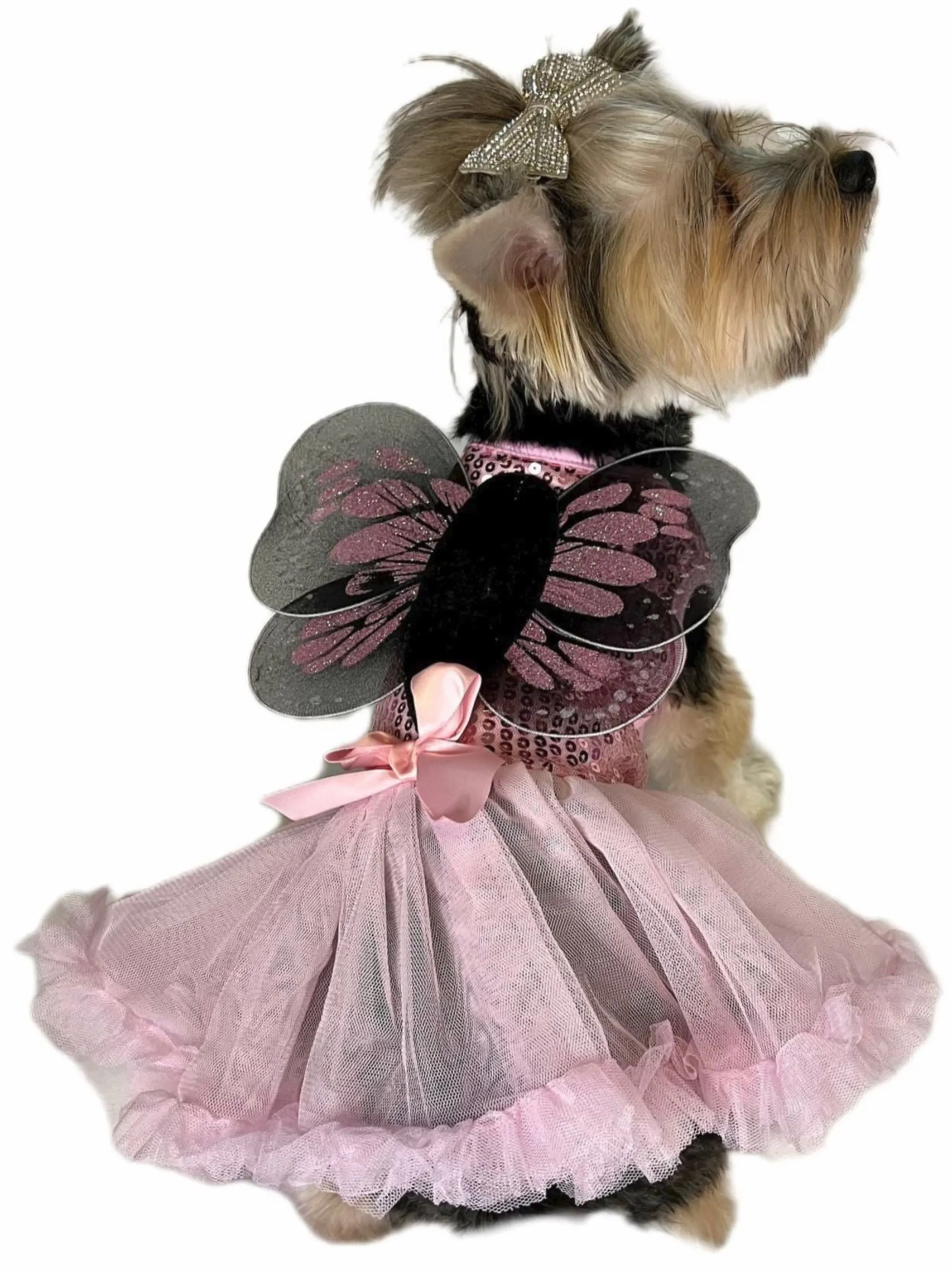 Pawpatu Pink Butterfly Sequins Pet Costume Dress