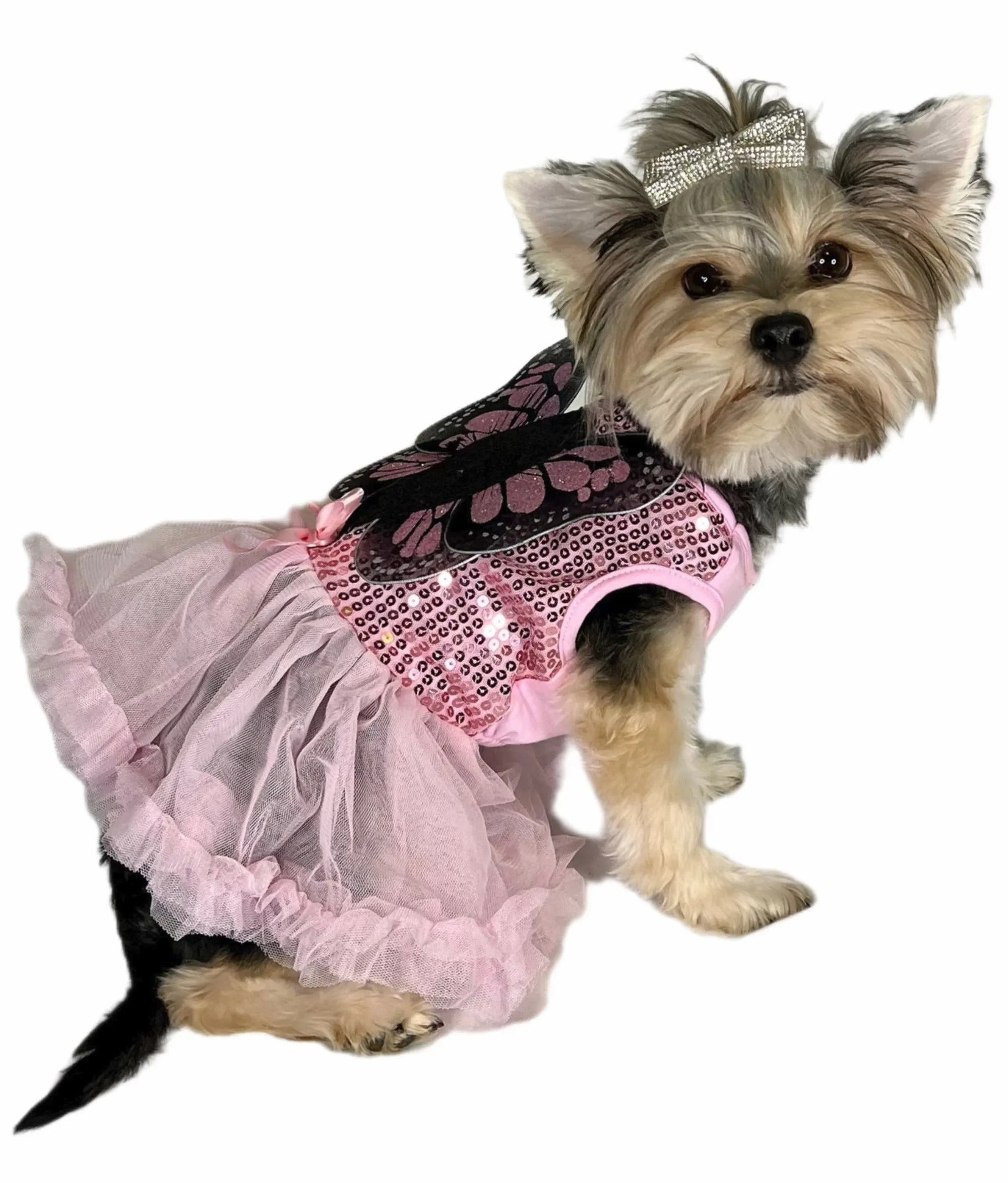 Pawpatu Pink Butterfly Sequins Pet Costume Dress