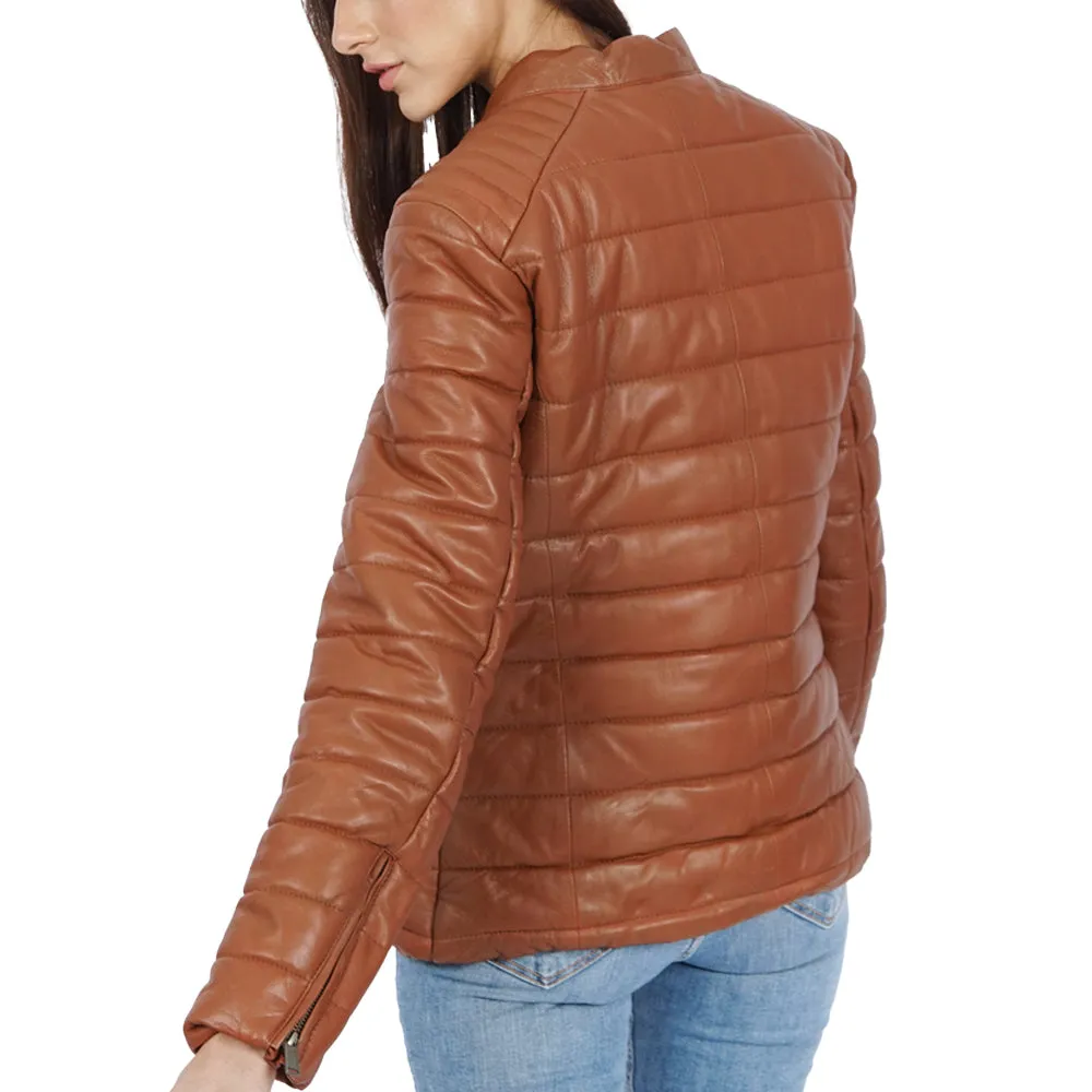 Penni Puffer Brown Leather Jacket