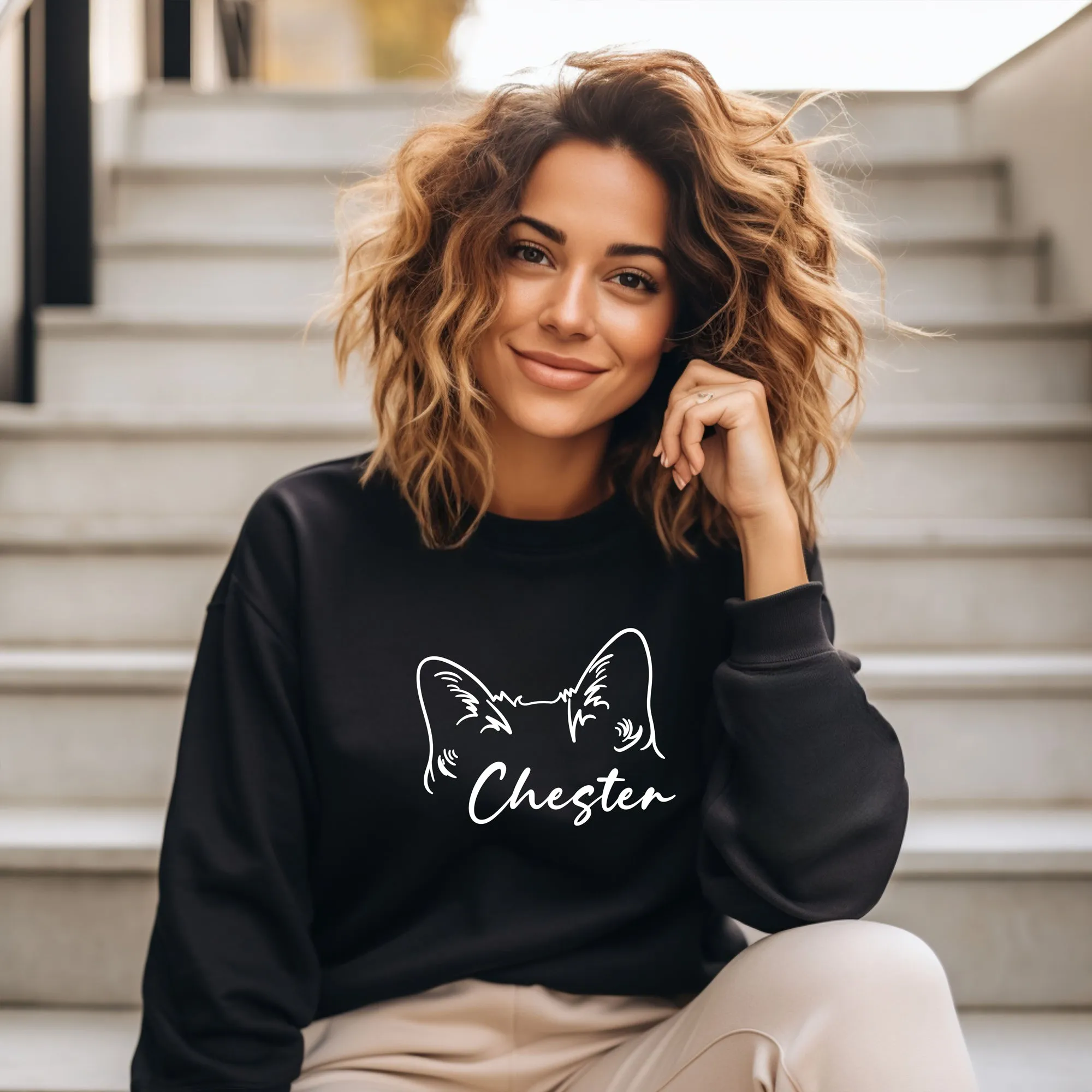 PERSONALIZED Cat EARS (LARGE Graphic) - Crewneck Sweatshirt