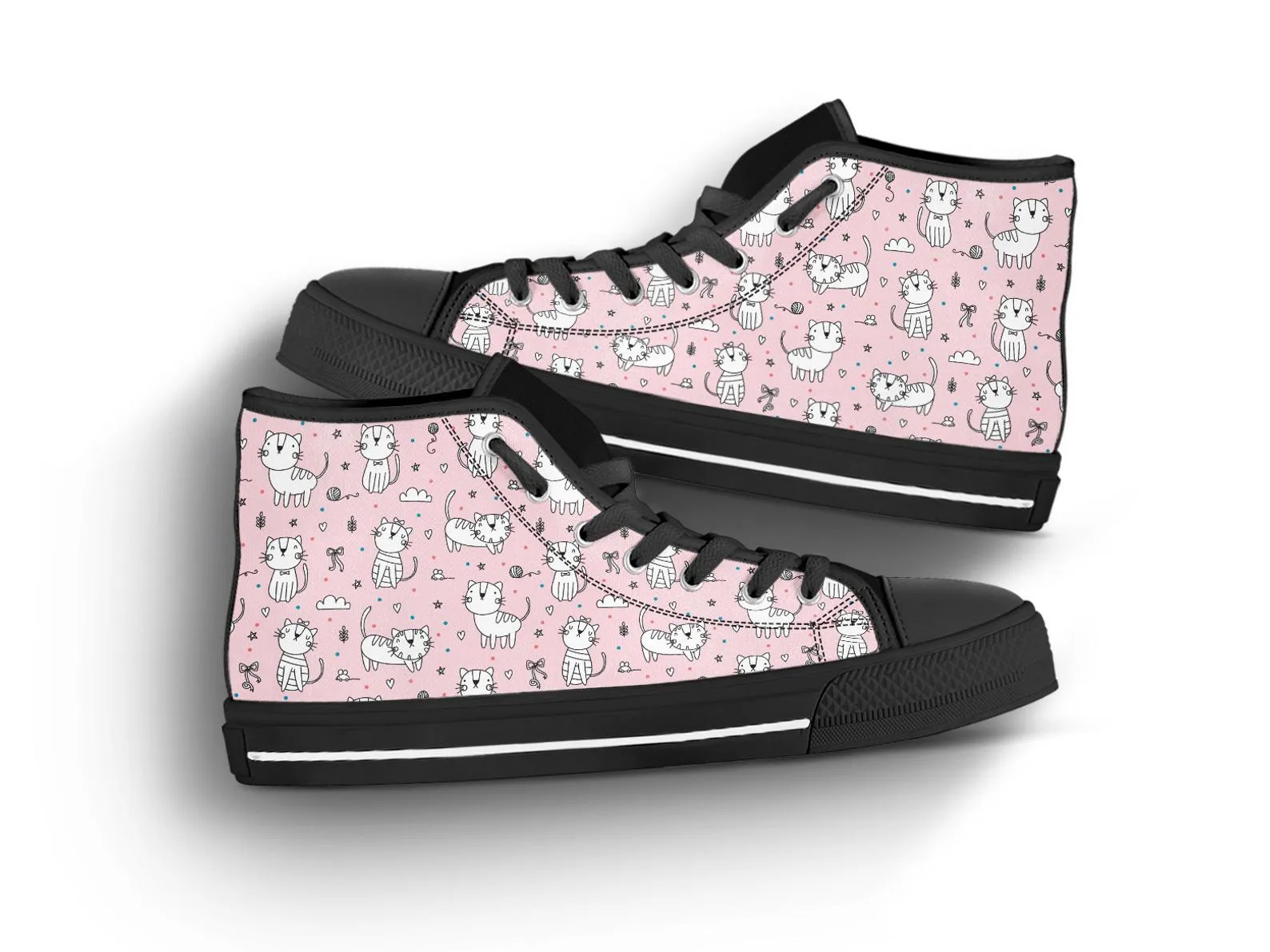 Pink Cat Shoes Cat Girl Sneakers Cat Pattern Cute Shoes Cat Lover Gifts Custom High Top Converse Style Sneakers For Adults Women & Men