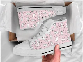 Pink Cat Shoes Cat Girl Sneakers Cat Pattern Cute Shoes Cat Lover Gifts Custom High Top Converse Style Sneakers For Adults Women & Men