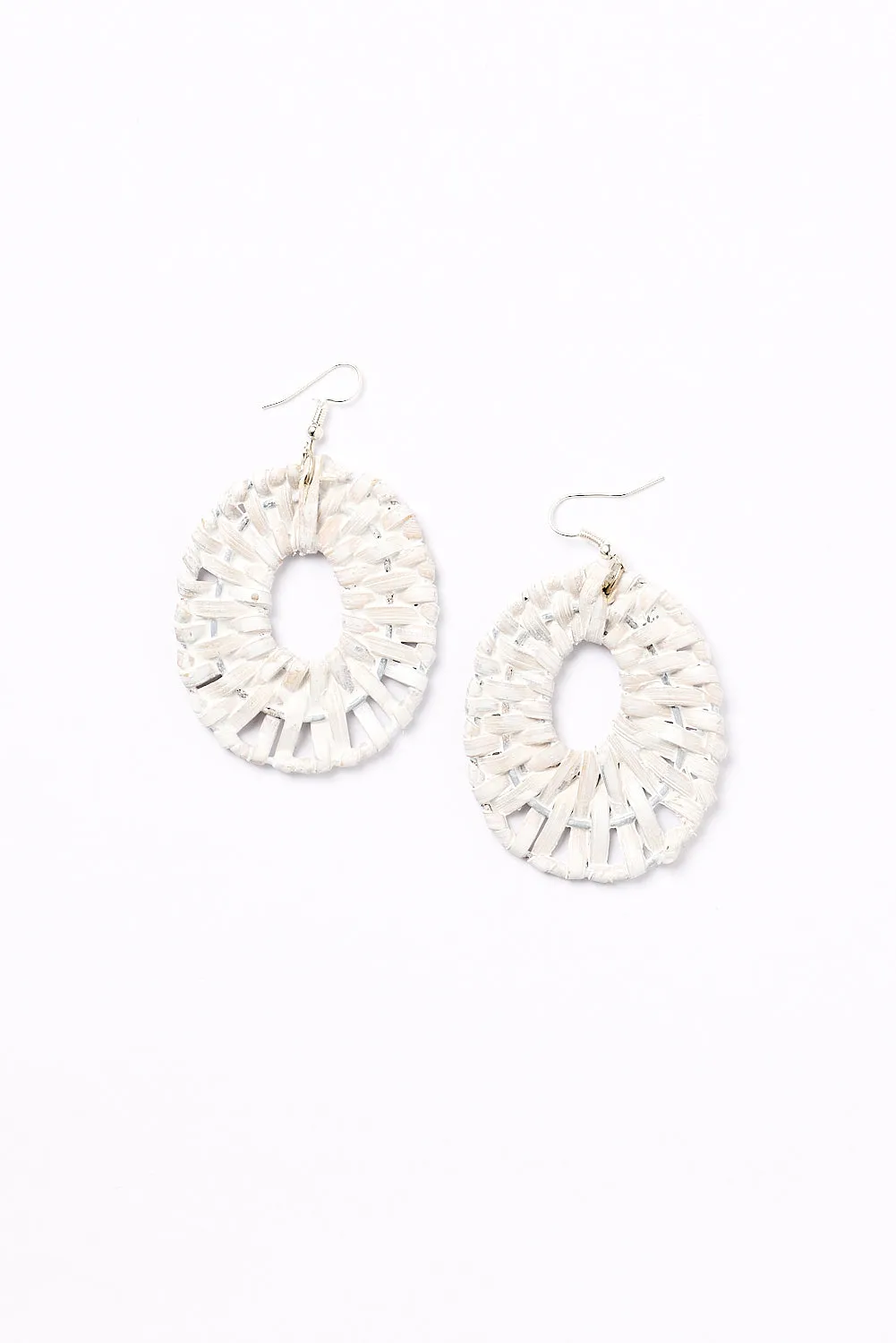 Raffia Woven Earrings in White