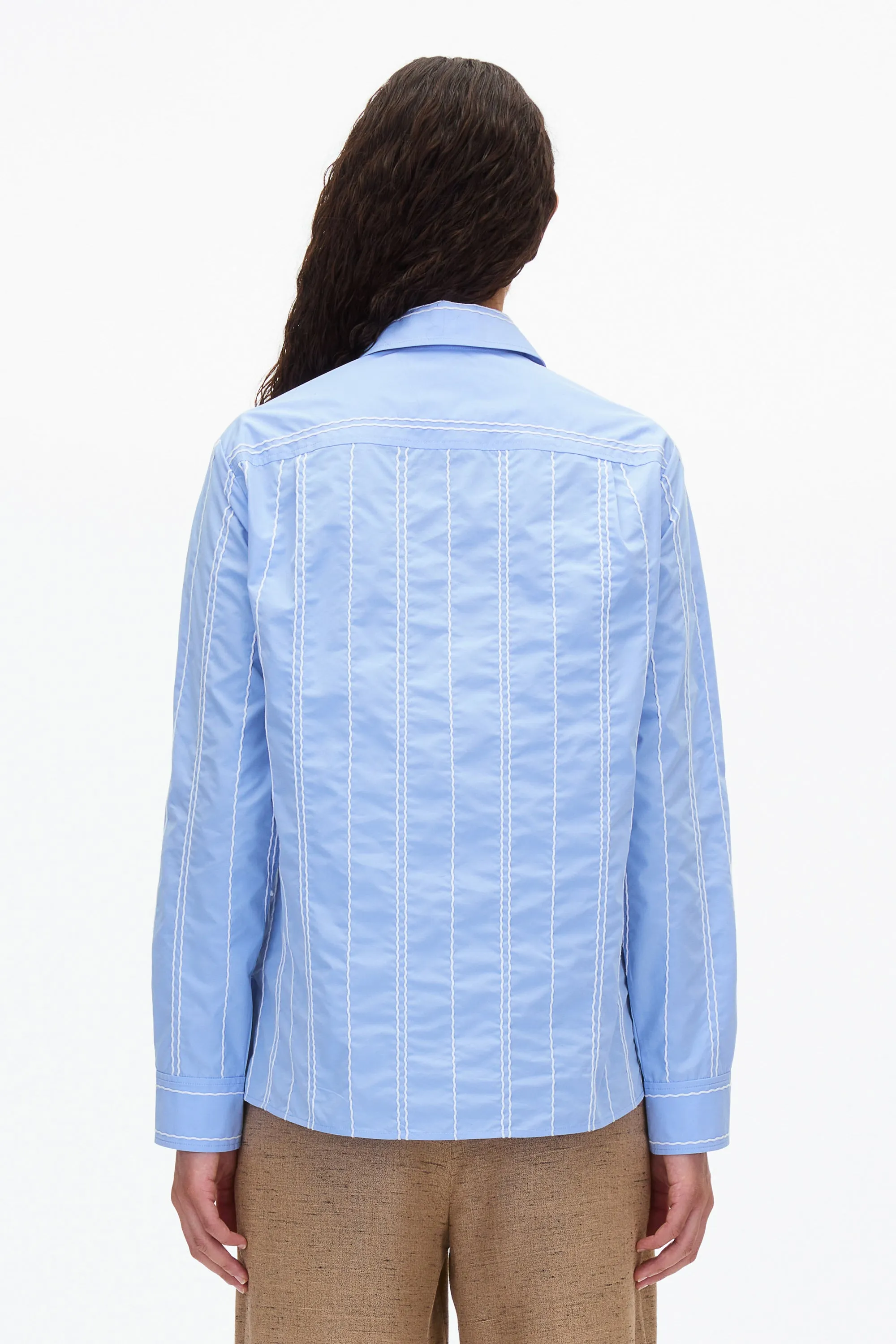 Relax Fit Poplin Shirt with Wave Embroidery