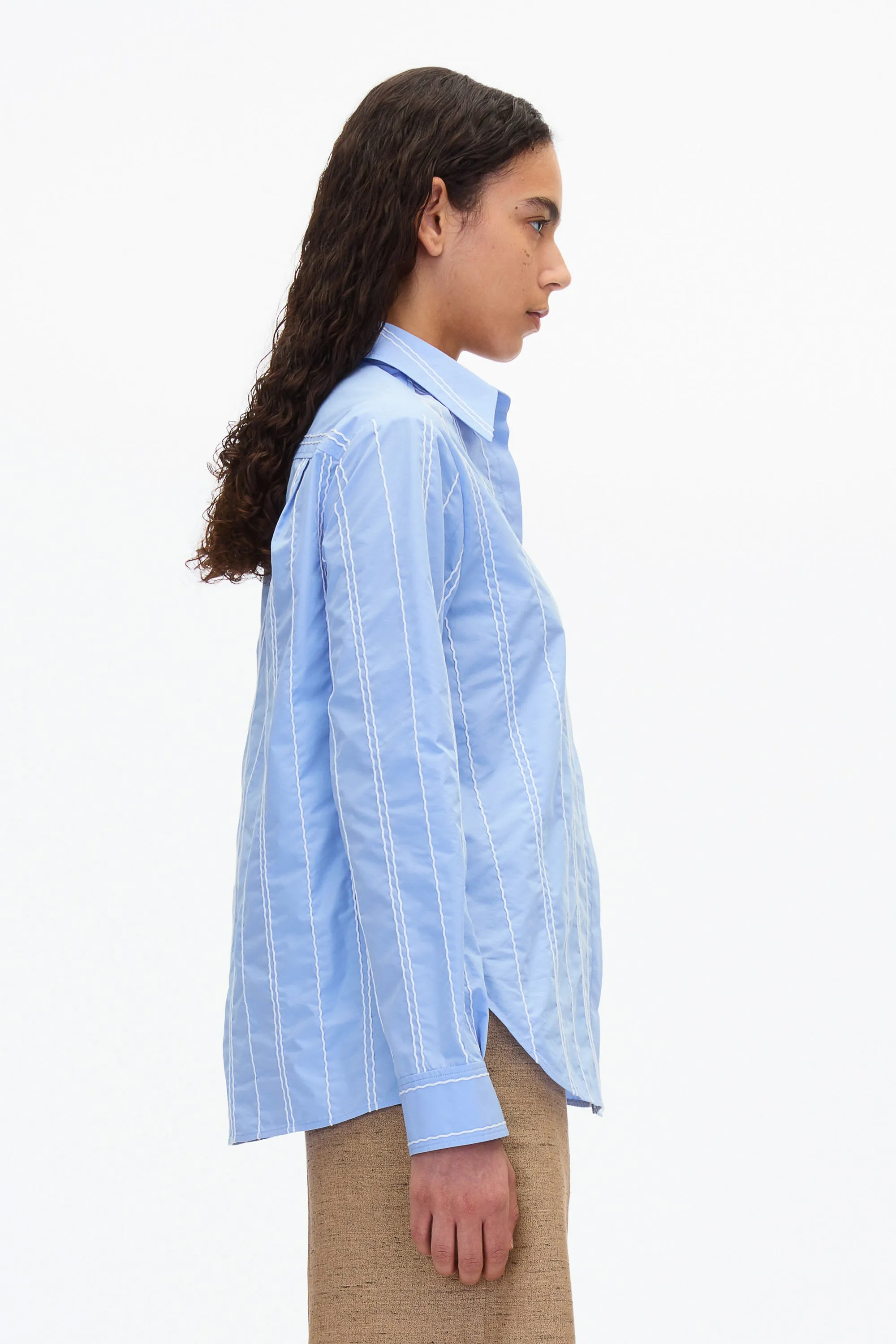 Relax Fit Poplin Shirt with Wave Embroidery