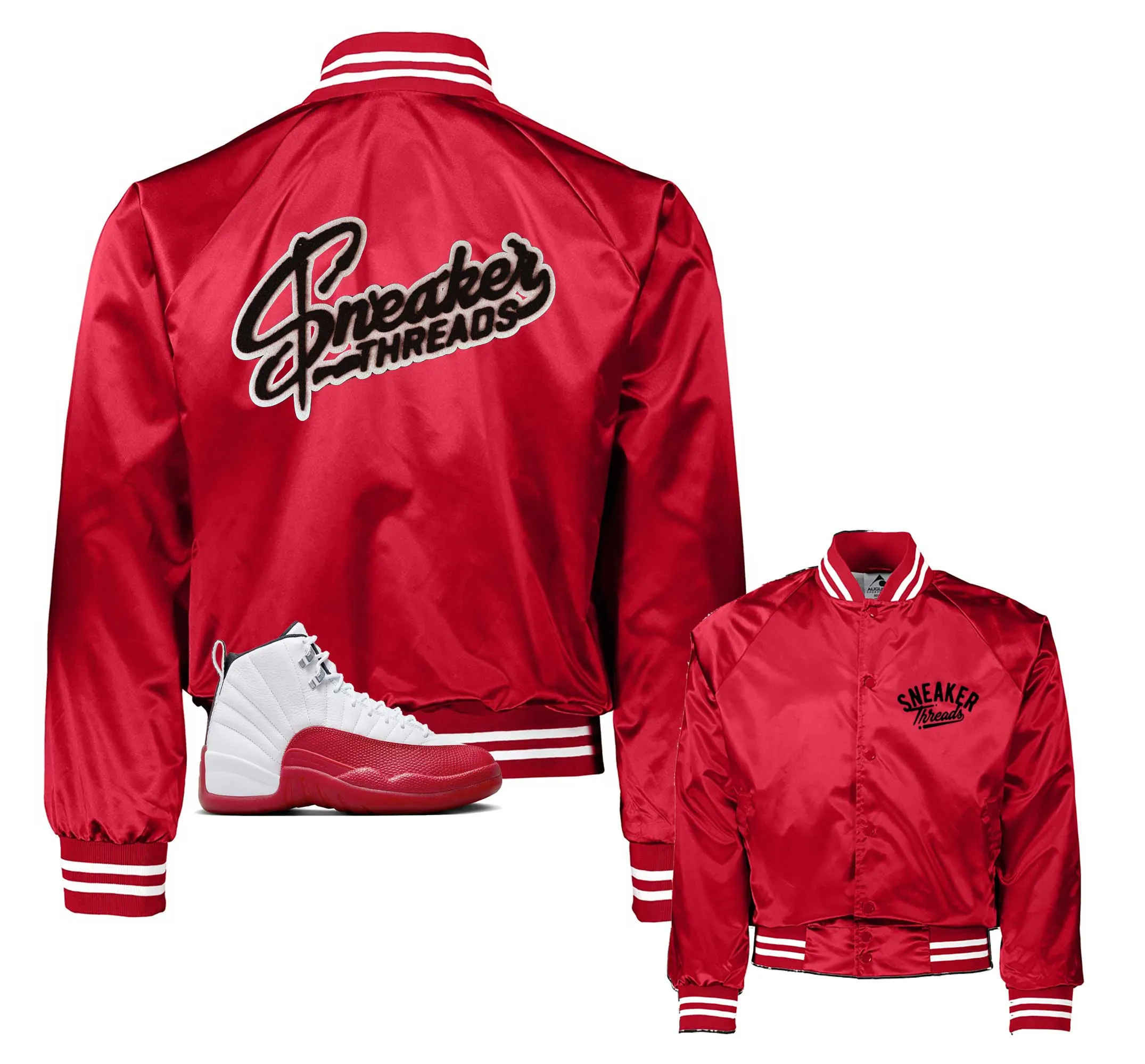 Retro 12 Cherry ST Logo Chenille Satin Jacket