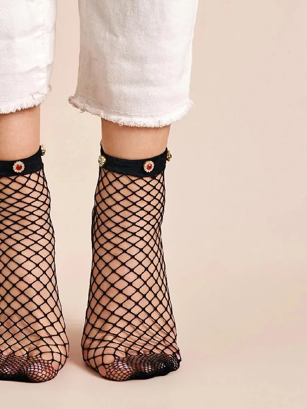 Rhinestone Engraved Fishnet Socks