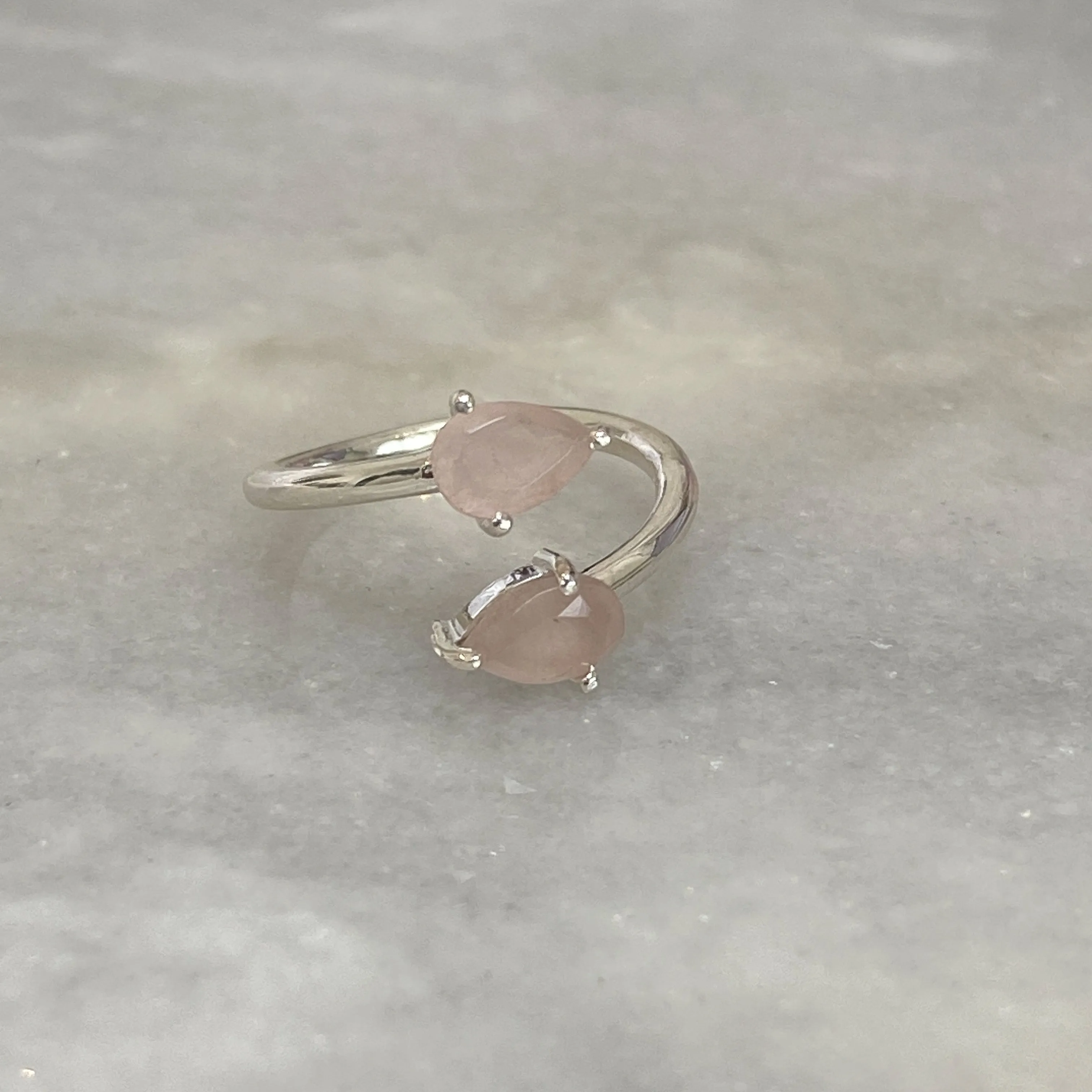 Rose Quartz Crystal Teardrop Ring (Sterling Silver)